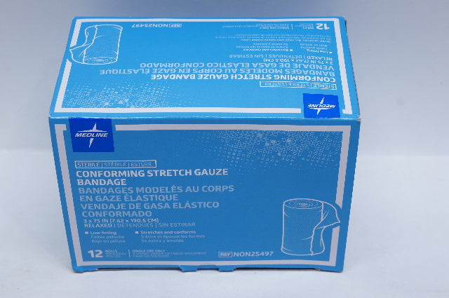 Medline NON25497 Conforming Stretch Gauze Bandage 3 x 75inch - Box of 12 Rolls