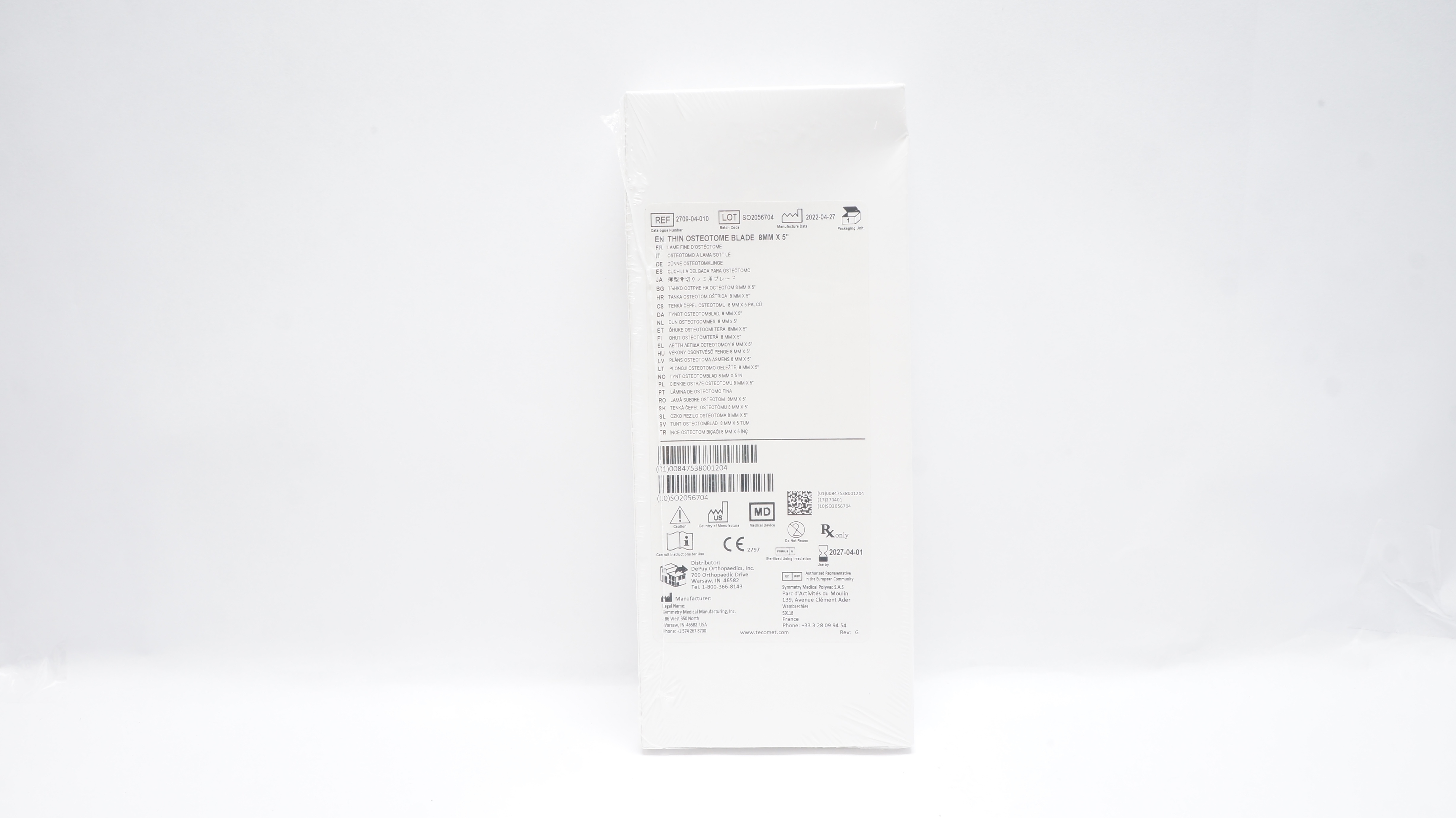 Symmetry Medical 2709-04-010 Thin Osteotome Blade 8mm x 5inch