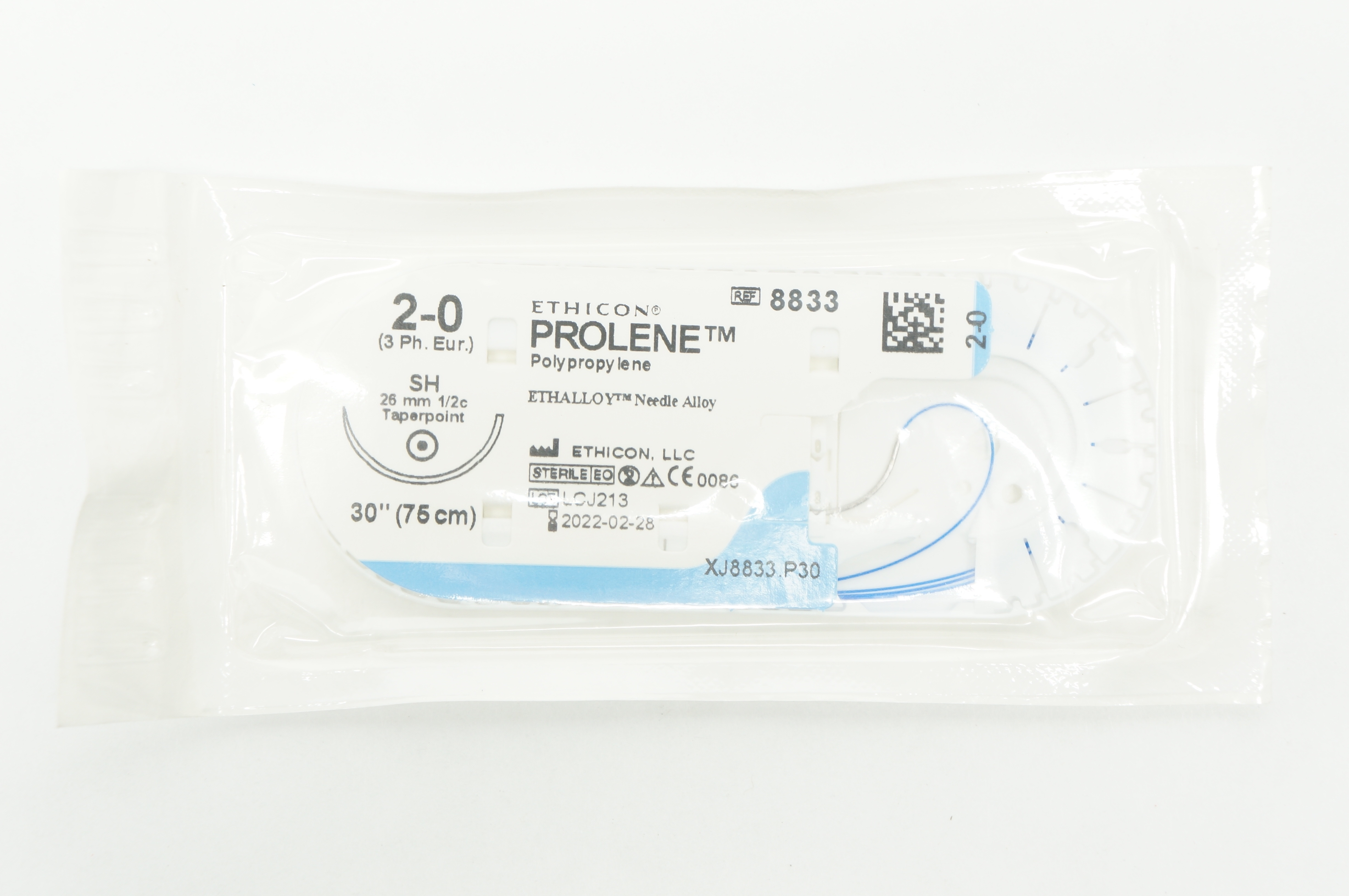 Ethicon 8833 2-0 Prolene Polypropylene Stre SH 26mm 1/2c Taperpoint 30inch (x)