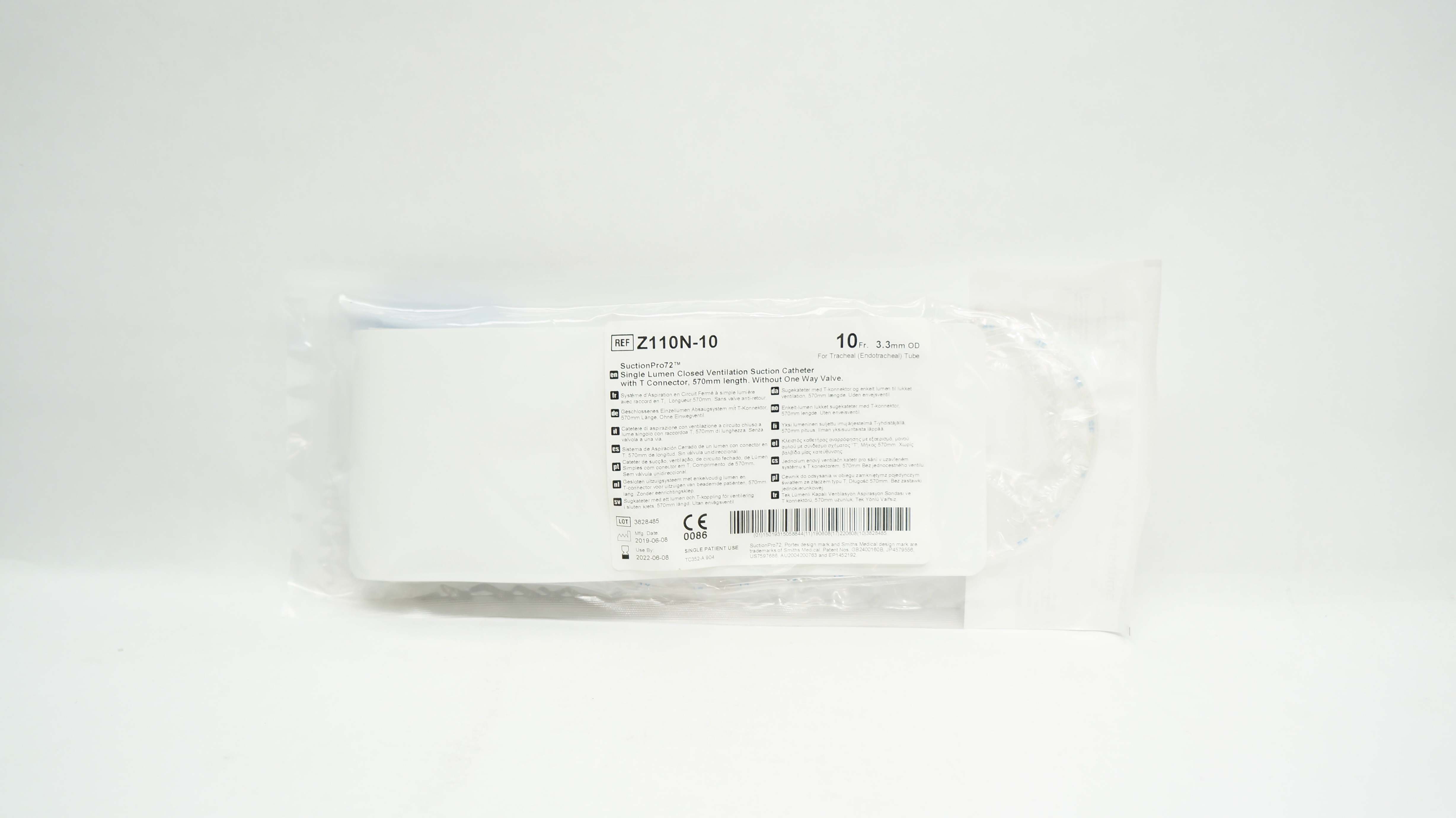Smiths Medical Z110N-10 1 Lumen Closed Ventilation Suction Cath.10Fr x 3.3mm (x)