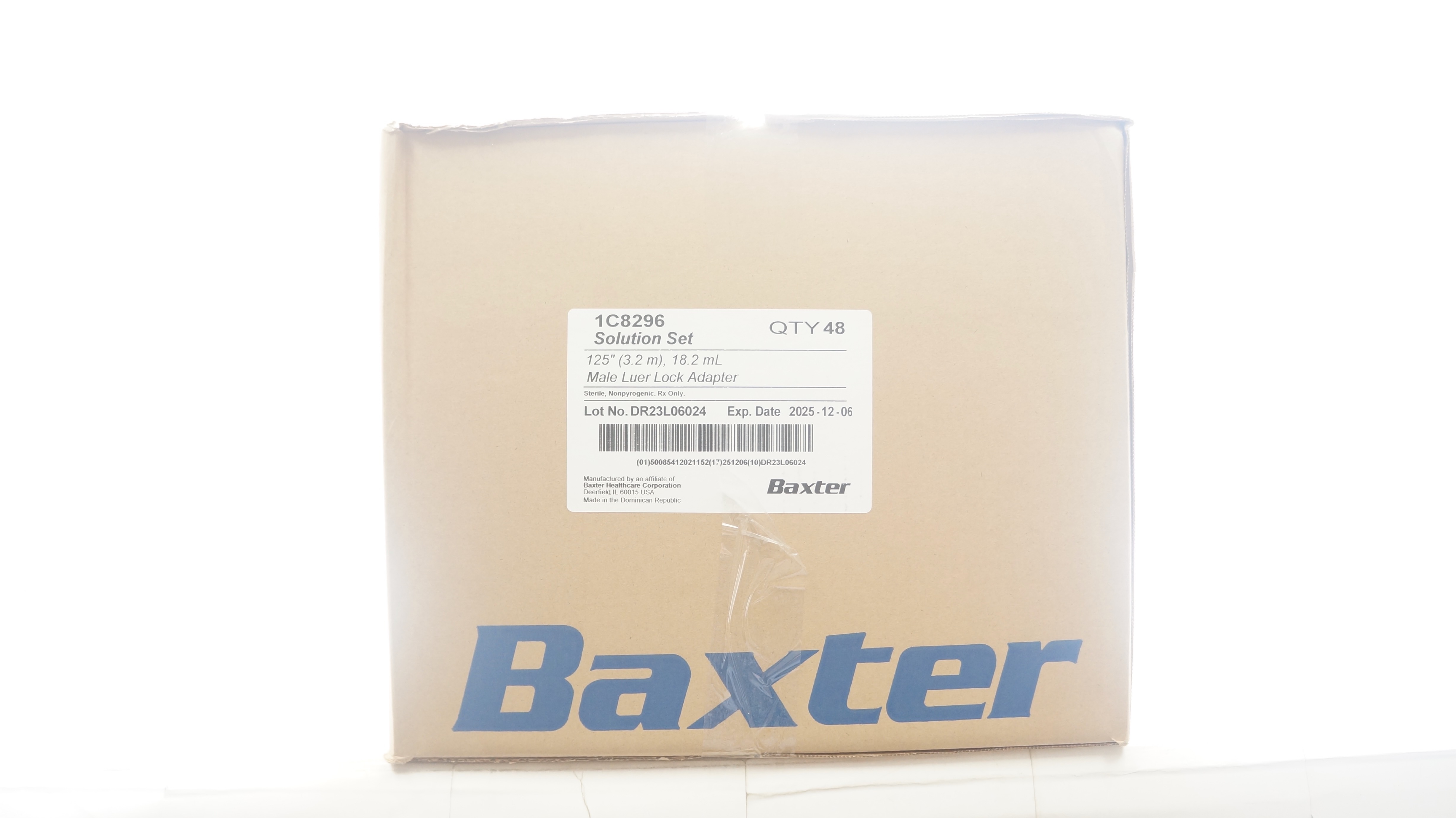 Baxter 1C8296 Solution Set 125In x 18.2mL Male Luer Lock Adapter - Box of 48