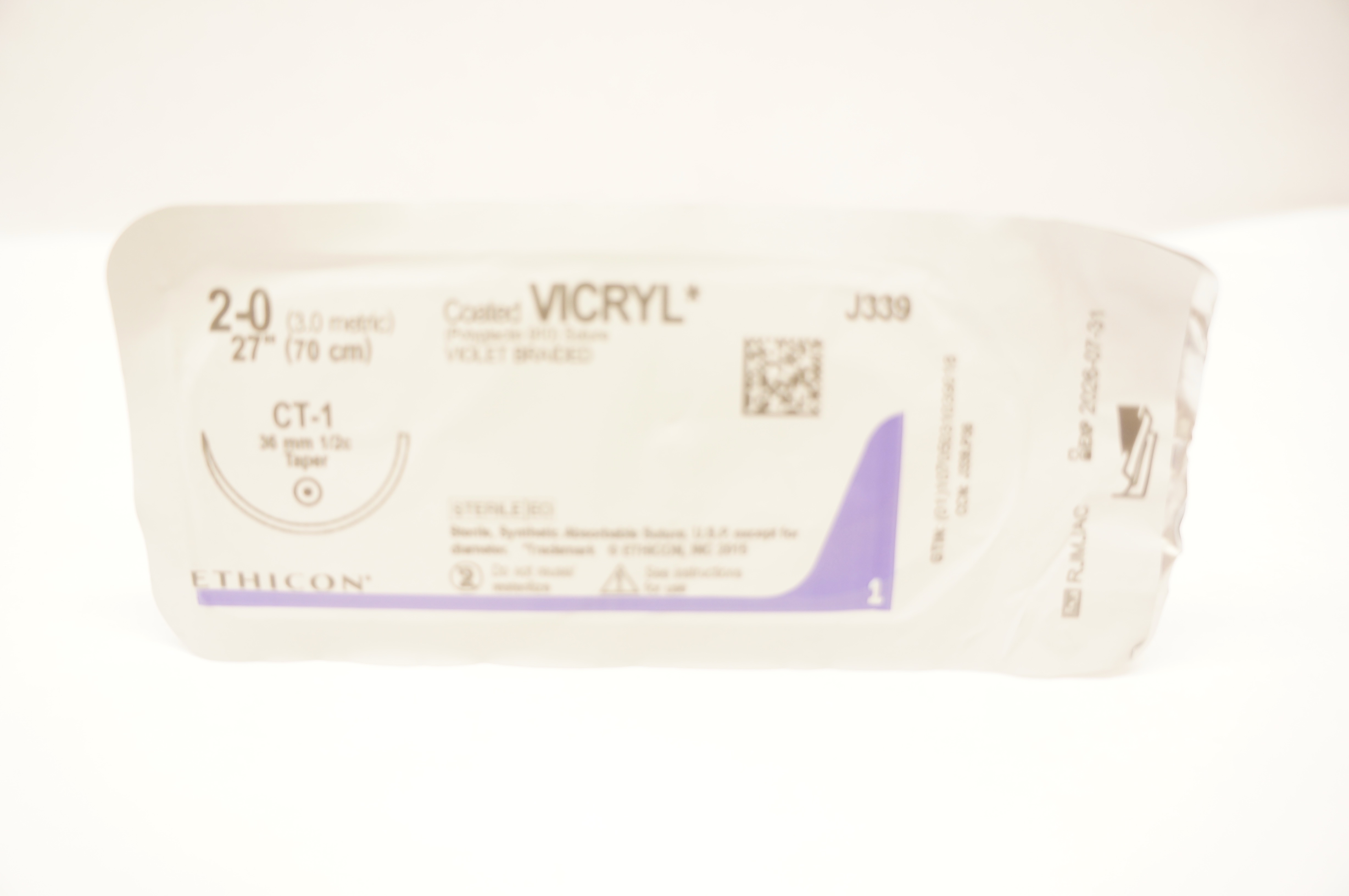 Ethicon J339 2-0 Coated VICRYL Stre CT-1 36mm 1/2c Taper 27inch