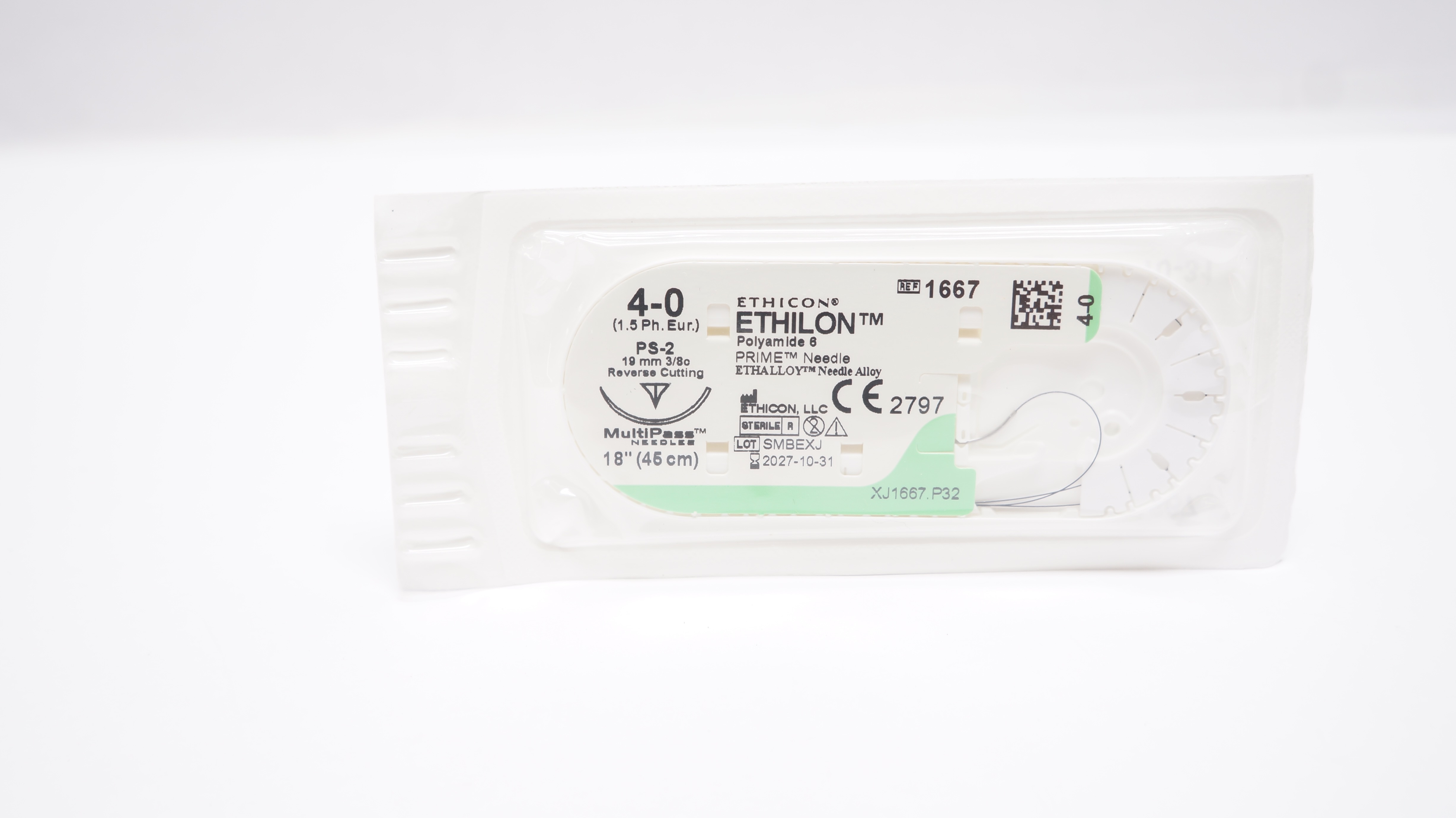 Ethicon 1667 4-0 ETHILON, PS-2, 19mm 3/8c Reverse Cutting, 18inch