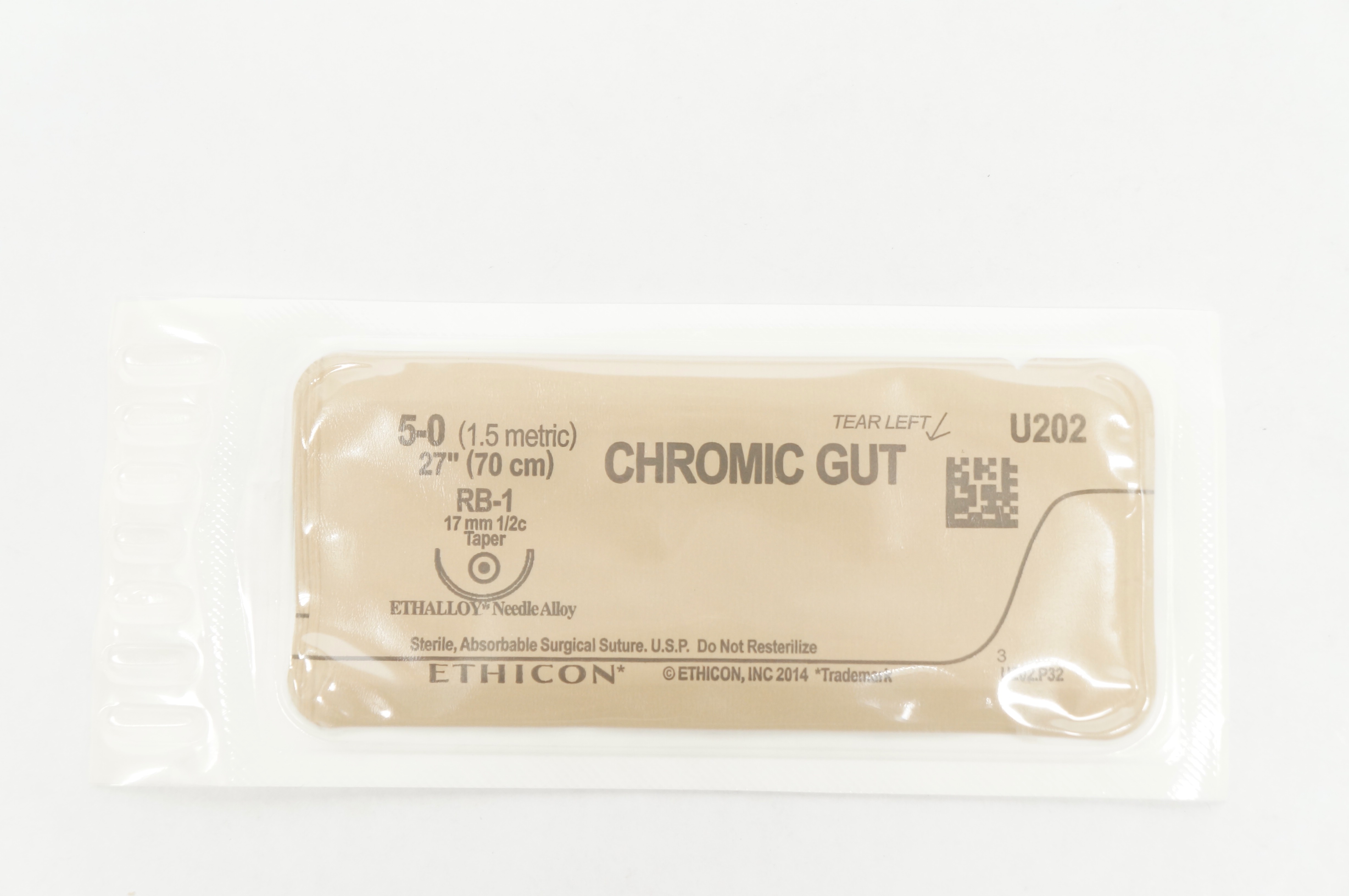 Ethicon U202 5-0 CHROMIC GUT Surgical Stre RB-1 17mm 1/2c Taper 27inch (x)