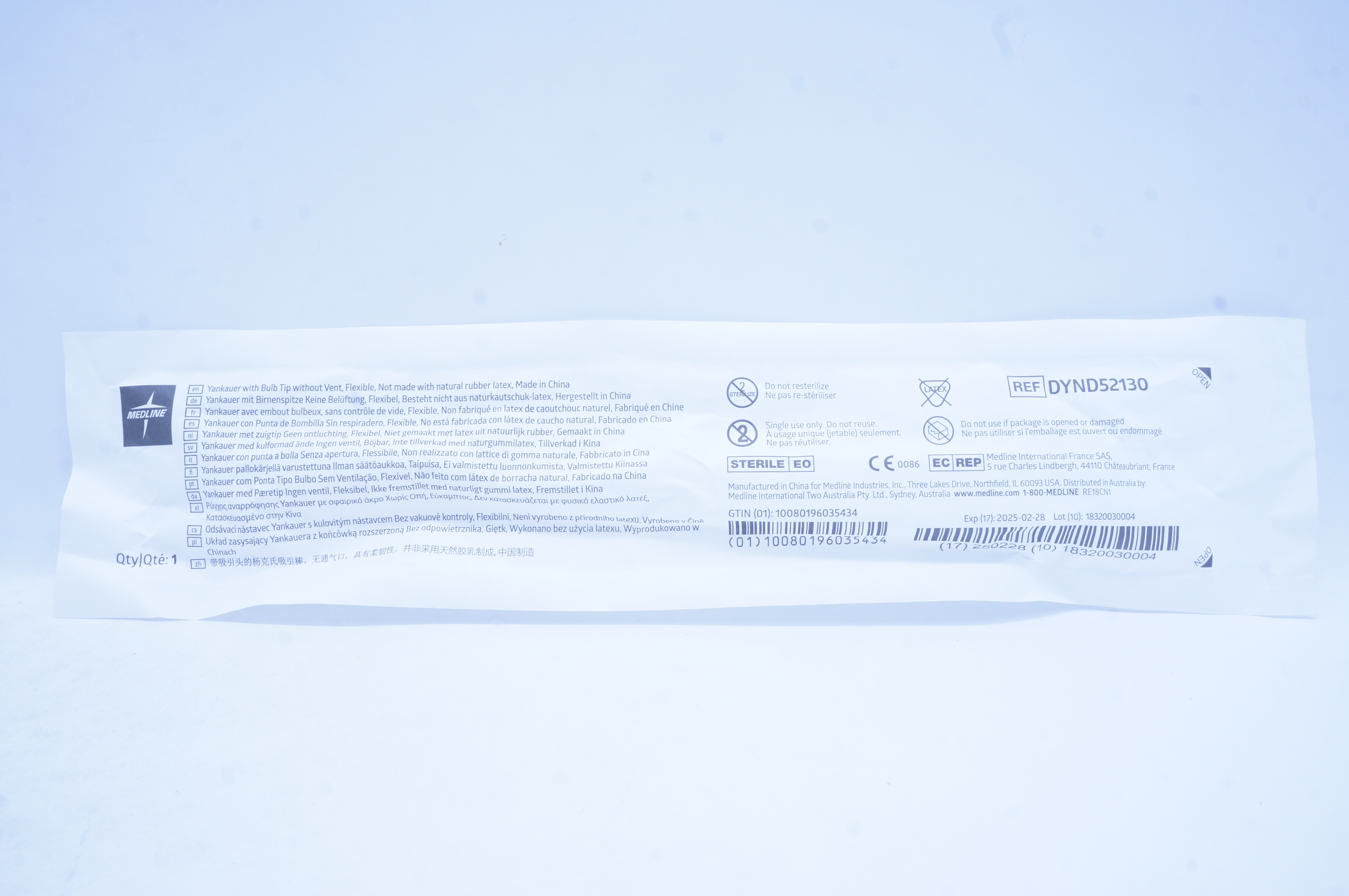 Medline DYND52130 Yankauer With Bulb Tip Without Vent Flexible