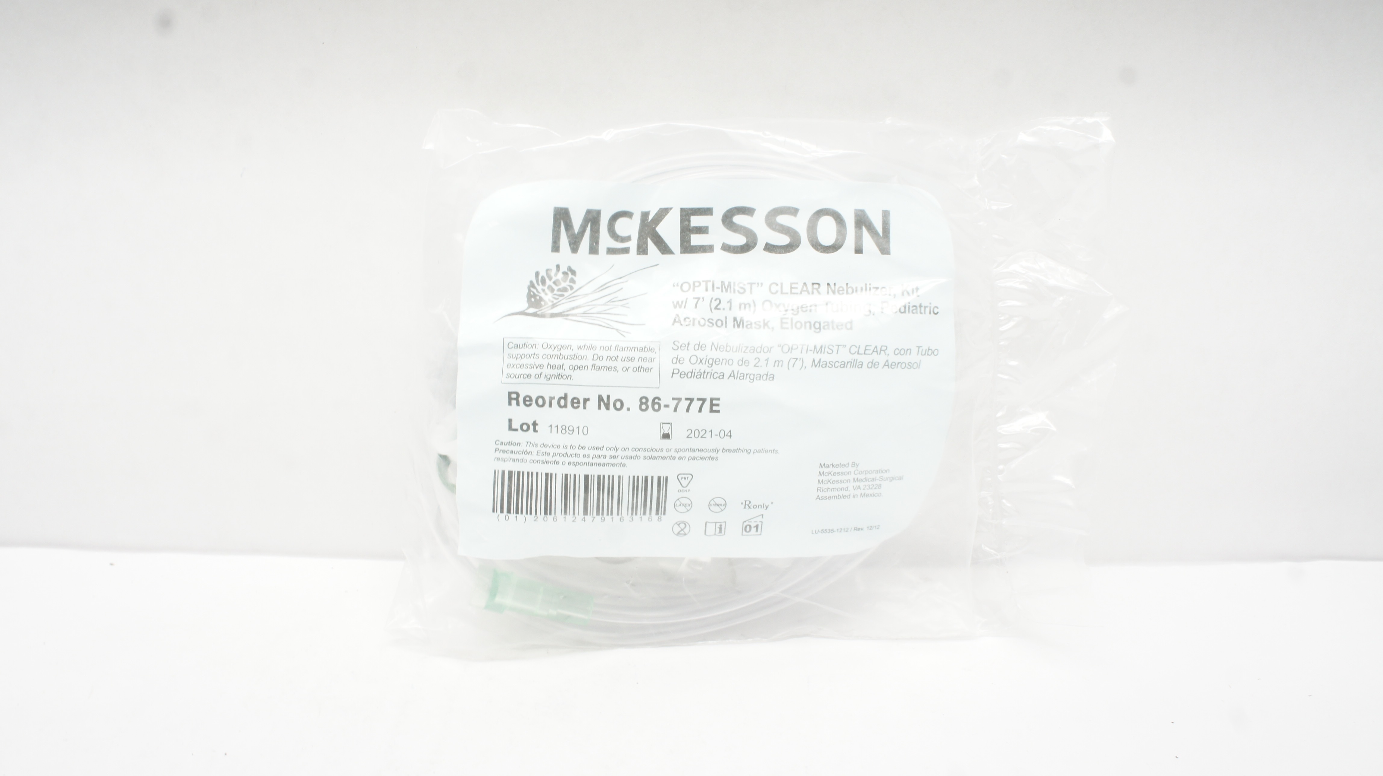 Mckesson 86-777E Opti-Mist Clear Nebulizator Kit W/7Ft Oxygen Tubing,Mask (x)