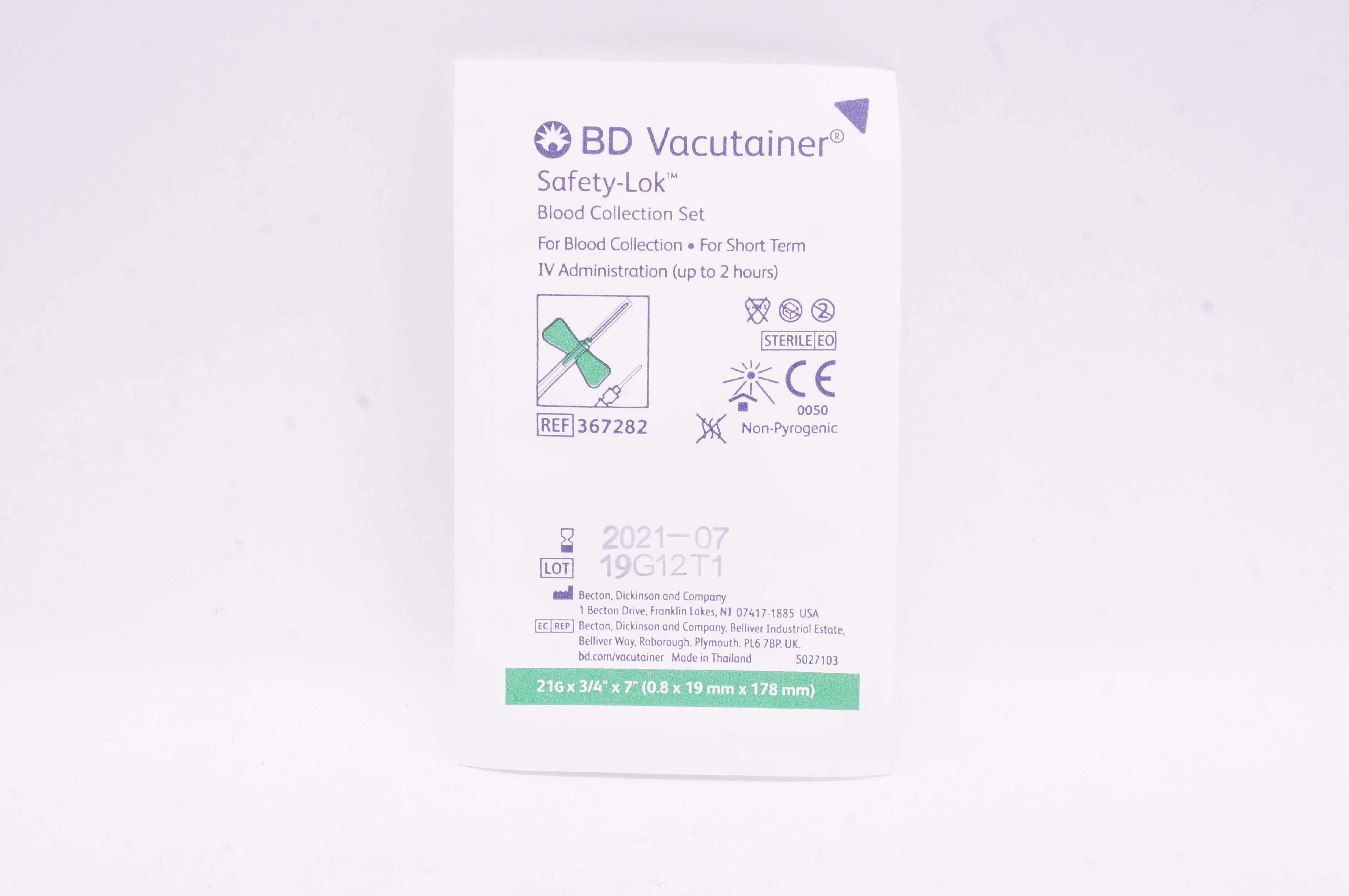 BD Vacutainer 367282 Becton Safety-Lok Blood Collection Set 21G x 3/4 x 7inch