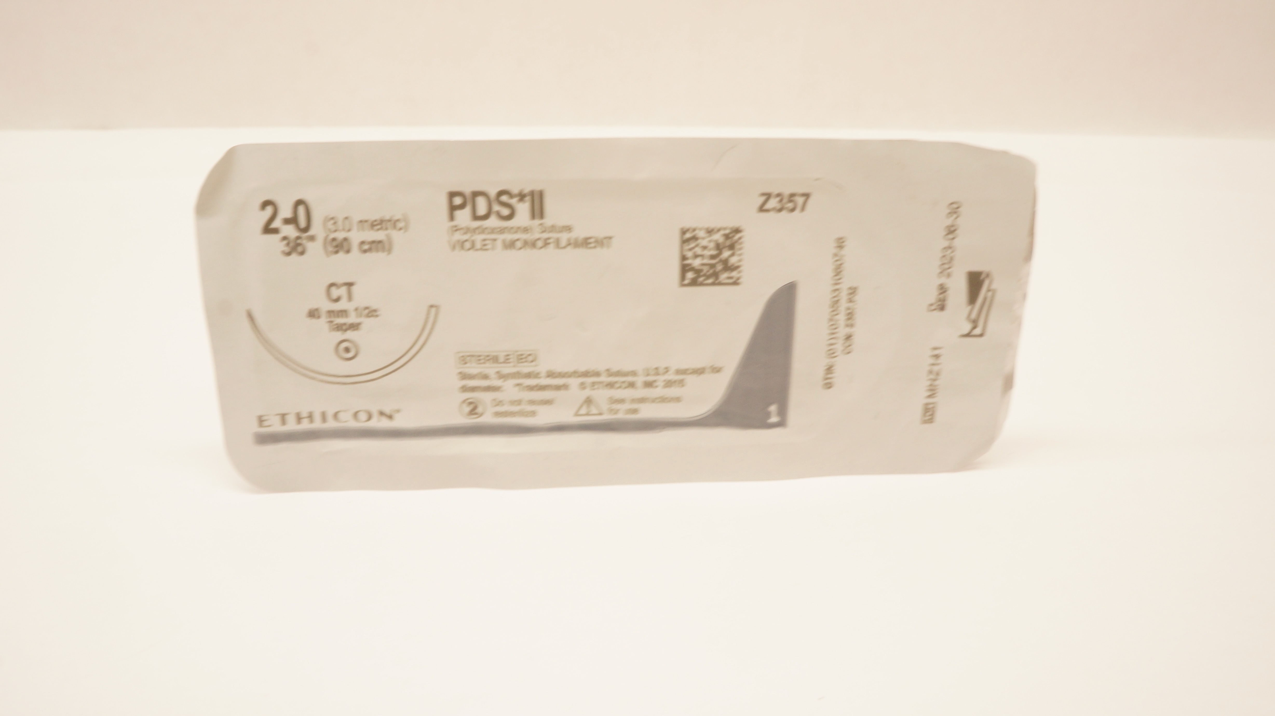 Ethicon Z357 2-0 PDS II Violet Monofilament, CT, 40mm 1/2c Taper, 36inch