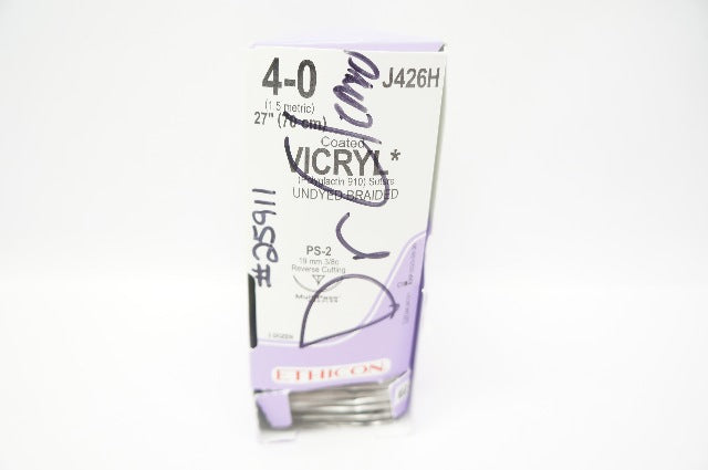 Ethicon J426H 4-0 Coated VICRYL, PS-2, 19mm 3/8c Reverse Cutting, 27in-Box of 36