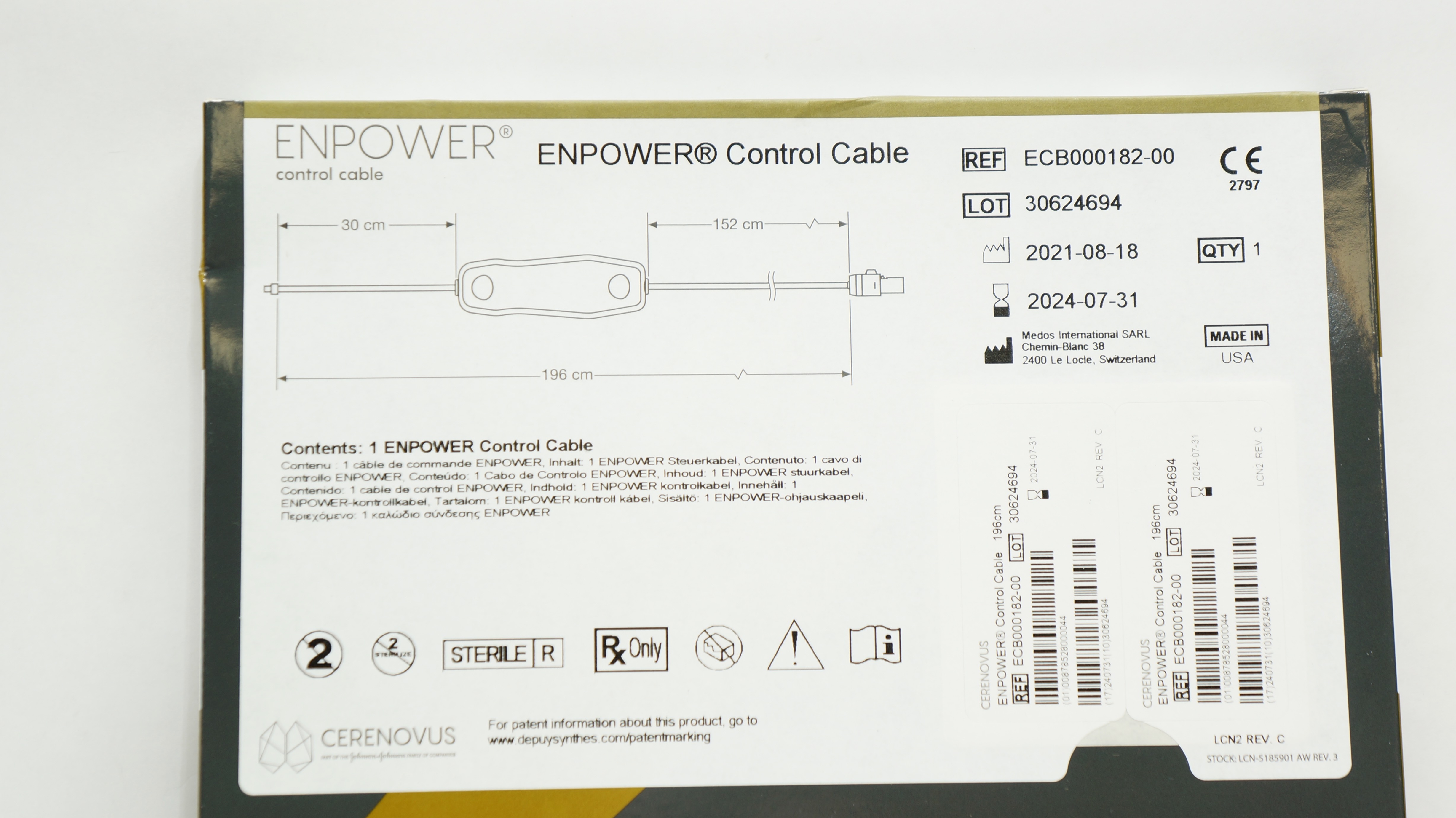Medos ECB000182-00 ENPOWER Control Cable 196cm x 152cm x 30cm
