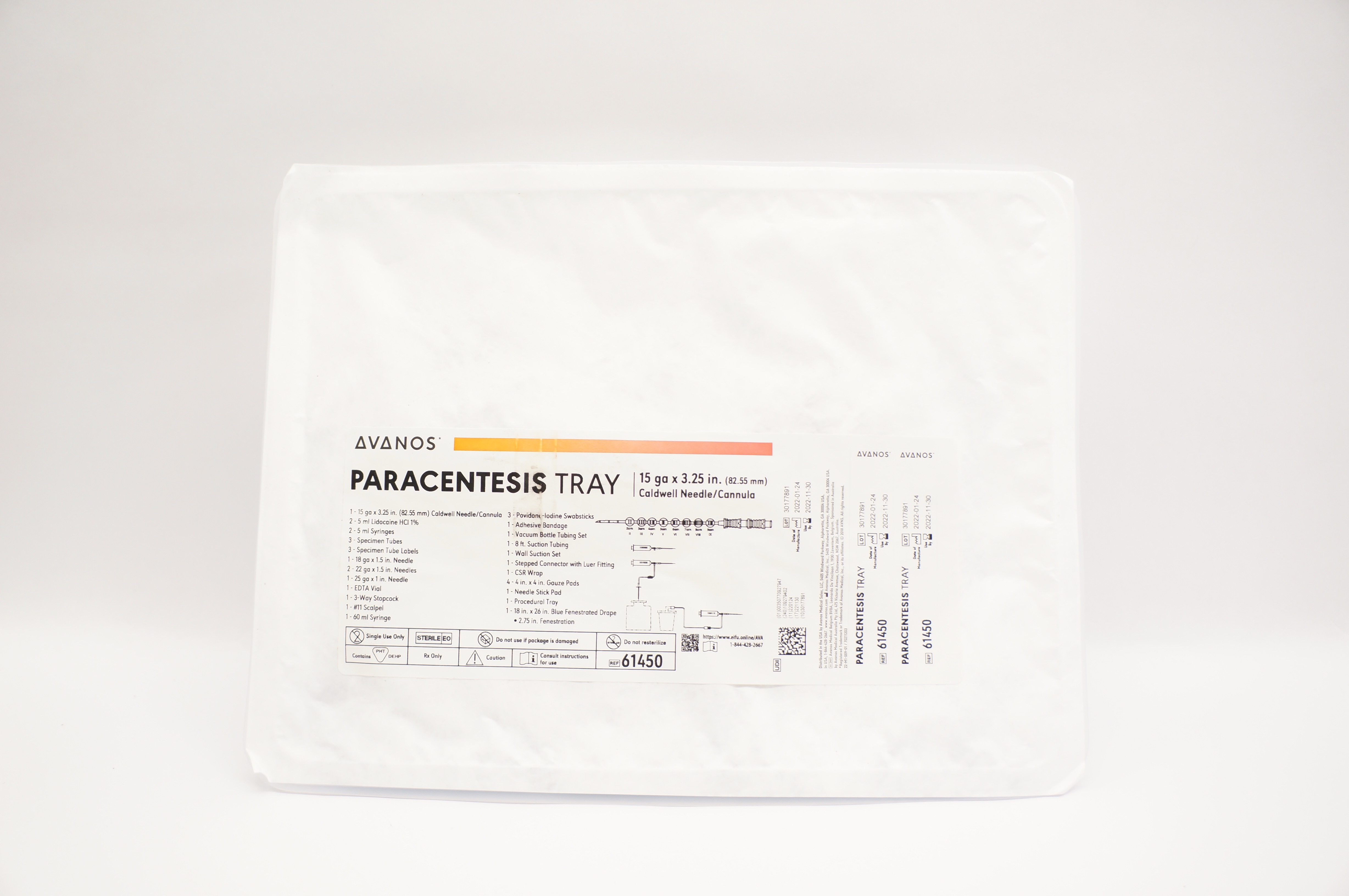 Avanos 61450 Paracentesis Tray Caldwell Ndle/Cannula 15ga x 3.25inch (x)