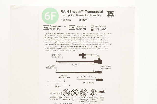 Cordis 506610S RainSheath Transradial Introducer 6Fx 10cm x 0.021inch - Box of 5