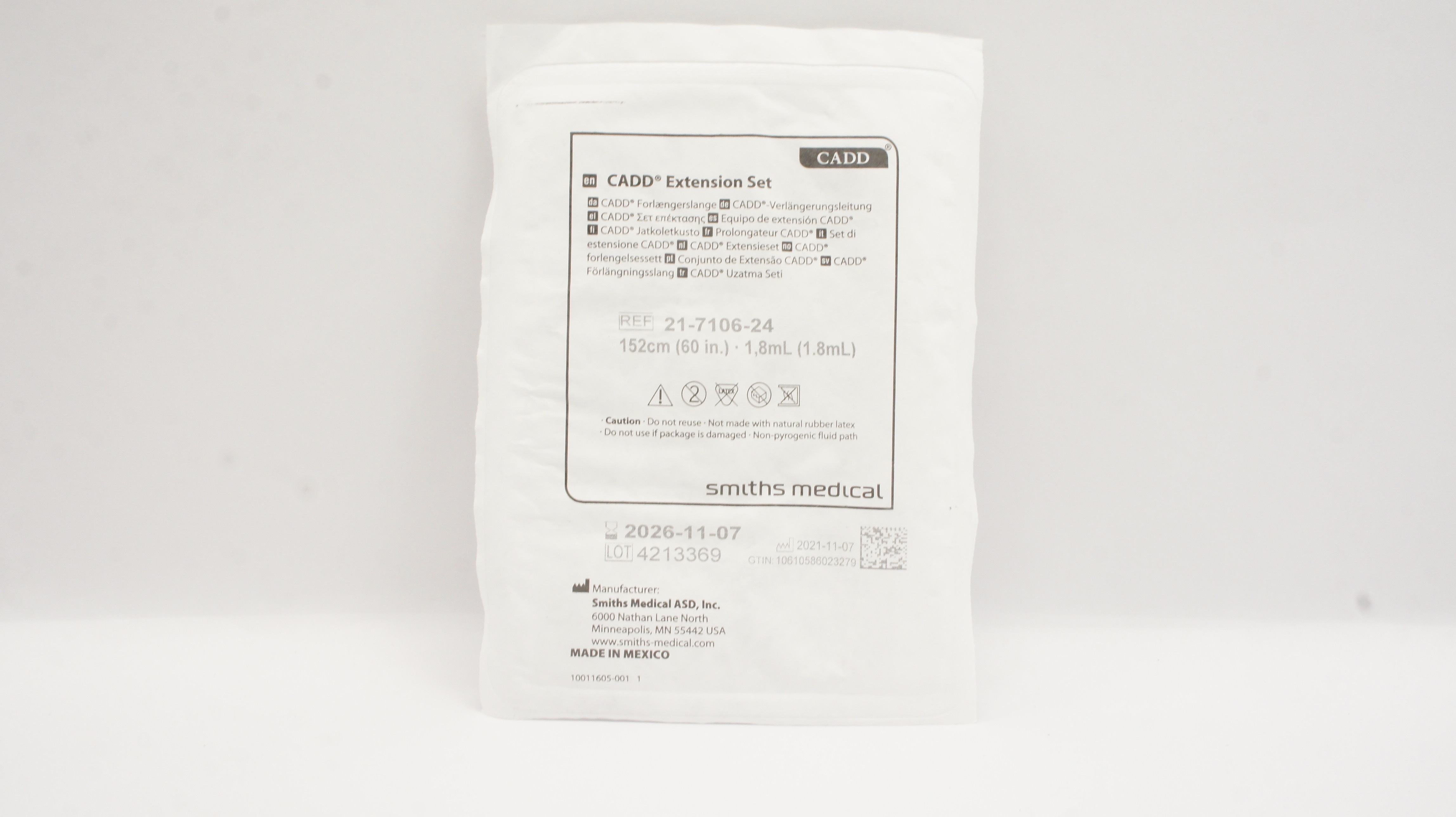 Smiths Medical 21-7106-24 CADD Extension Set 60inch x 1.8mL