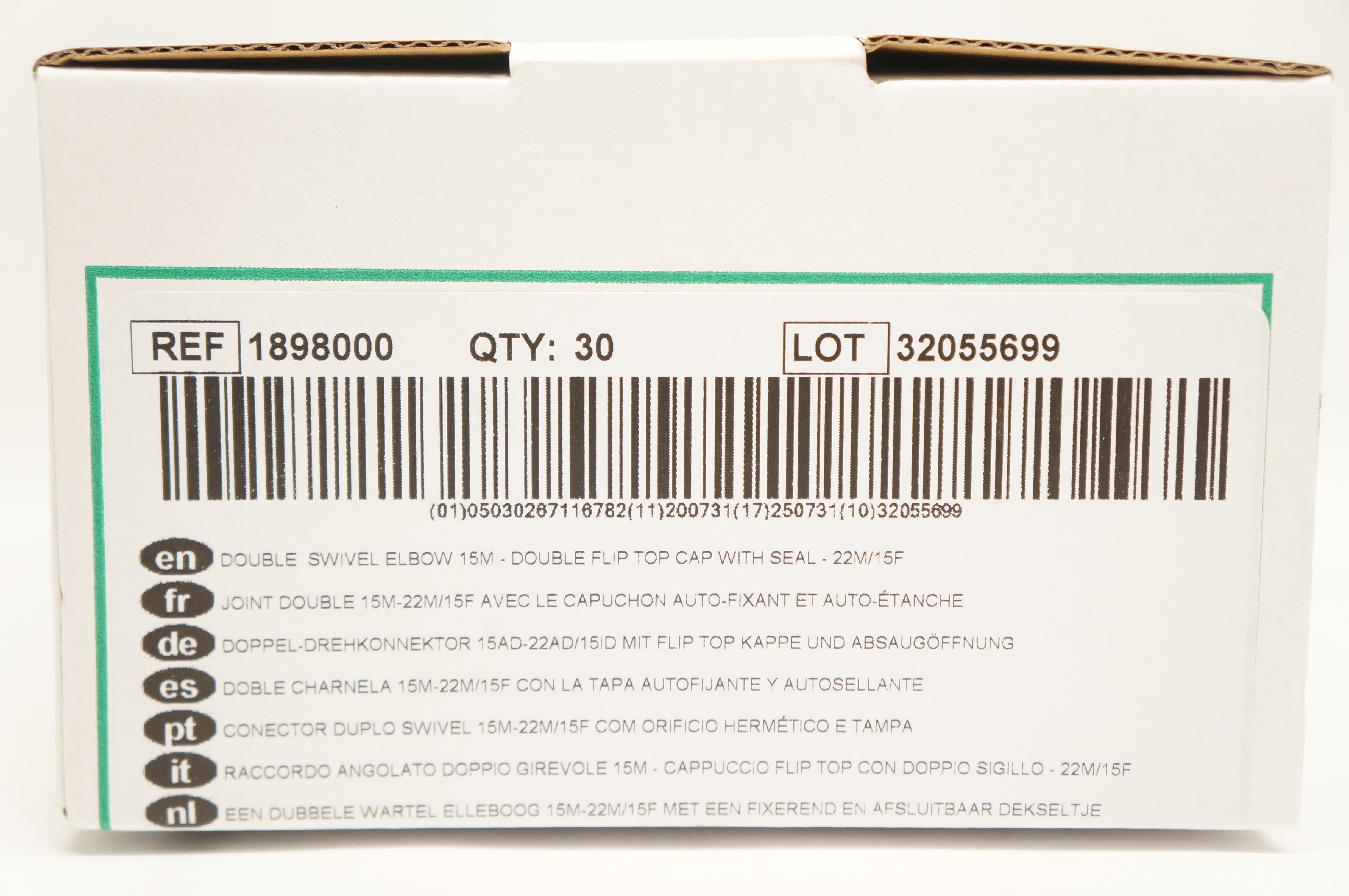 Intersurgical 1898000 Double Swivel Elbow 15m - Box of 30