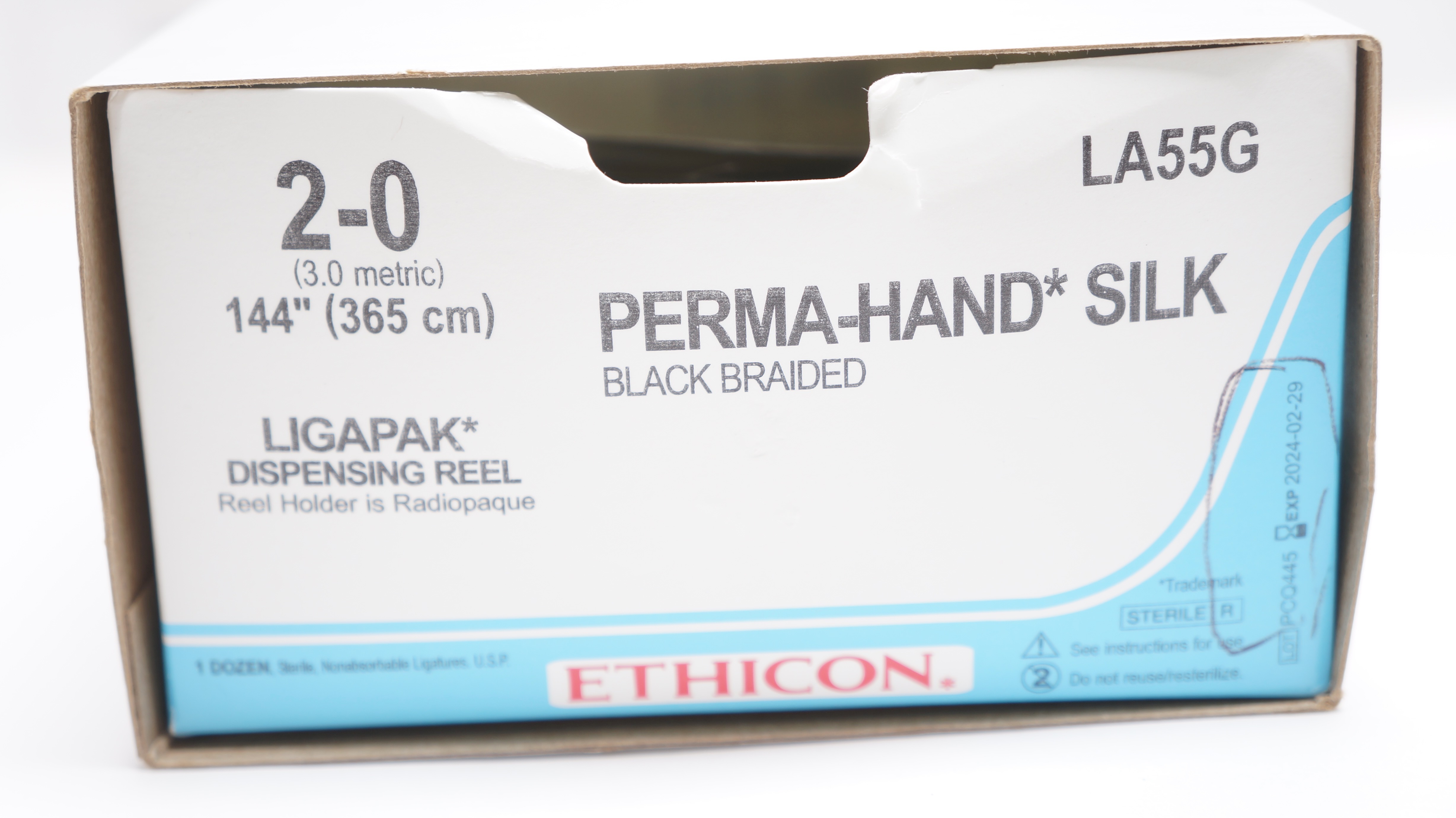 Ethicon LA55G 2-0 Perma-Hand Silk Black Braided Stre 144 inch (x) - Box of 7