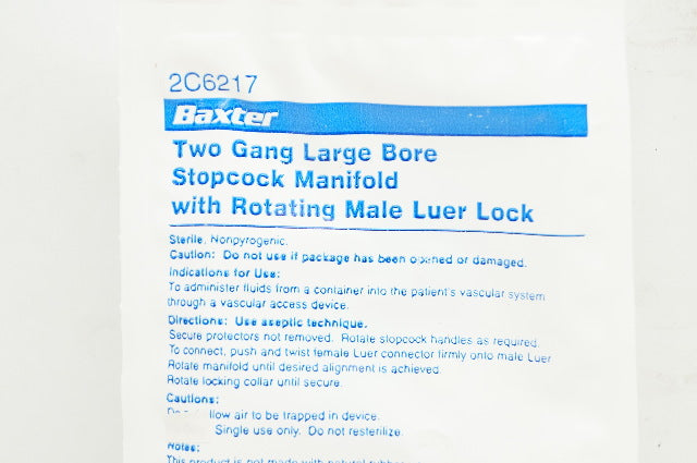 Baxter 2C6217 Two Gang Large Bore Stopcock Manifold with Rotating Male Luer Lock