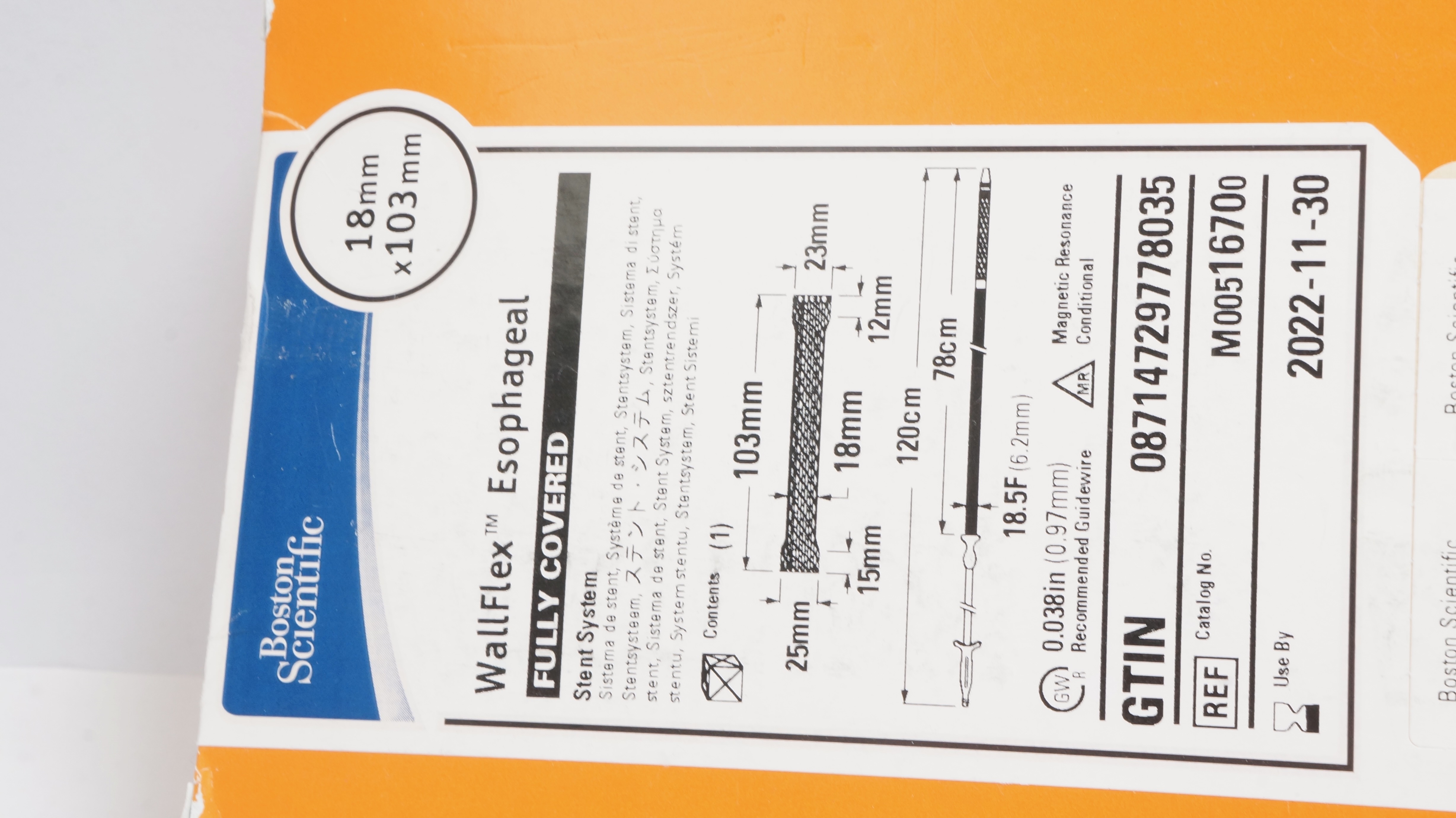Boston Scientific M00516700 WaltFlex Esophageal Stnt System 18mm x 103mm (x)