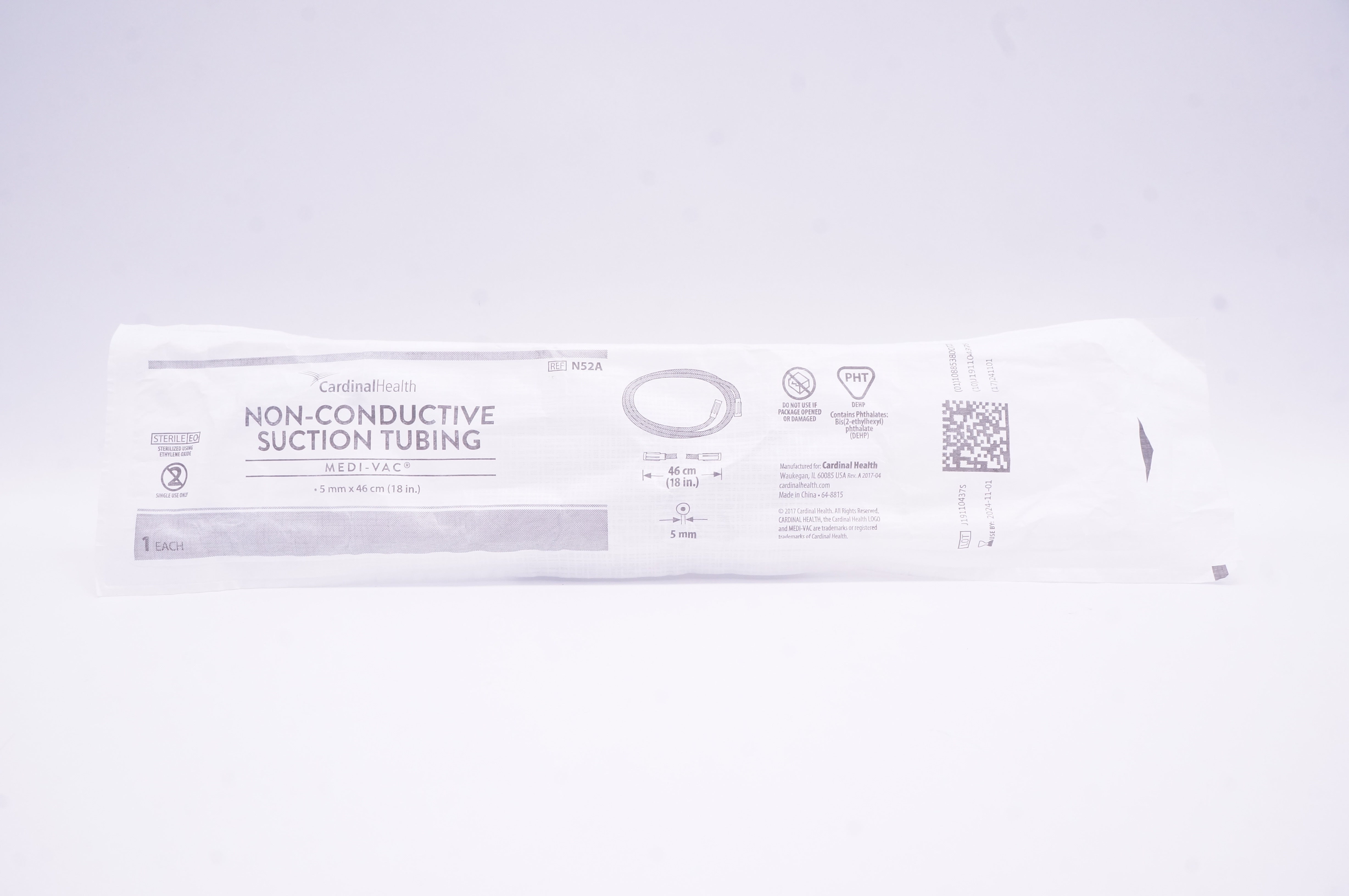 Cardinal Health N52A Medi-Vac Non-Conductive Suction Tubing 5mm x 18inch