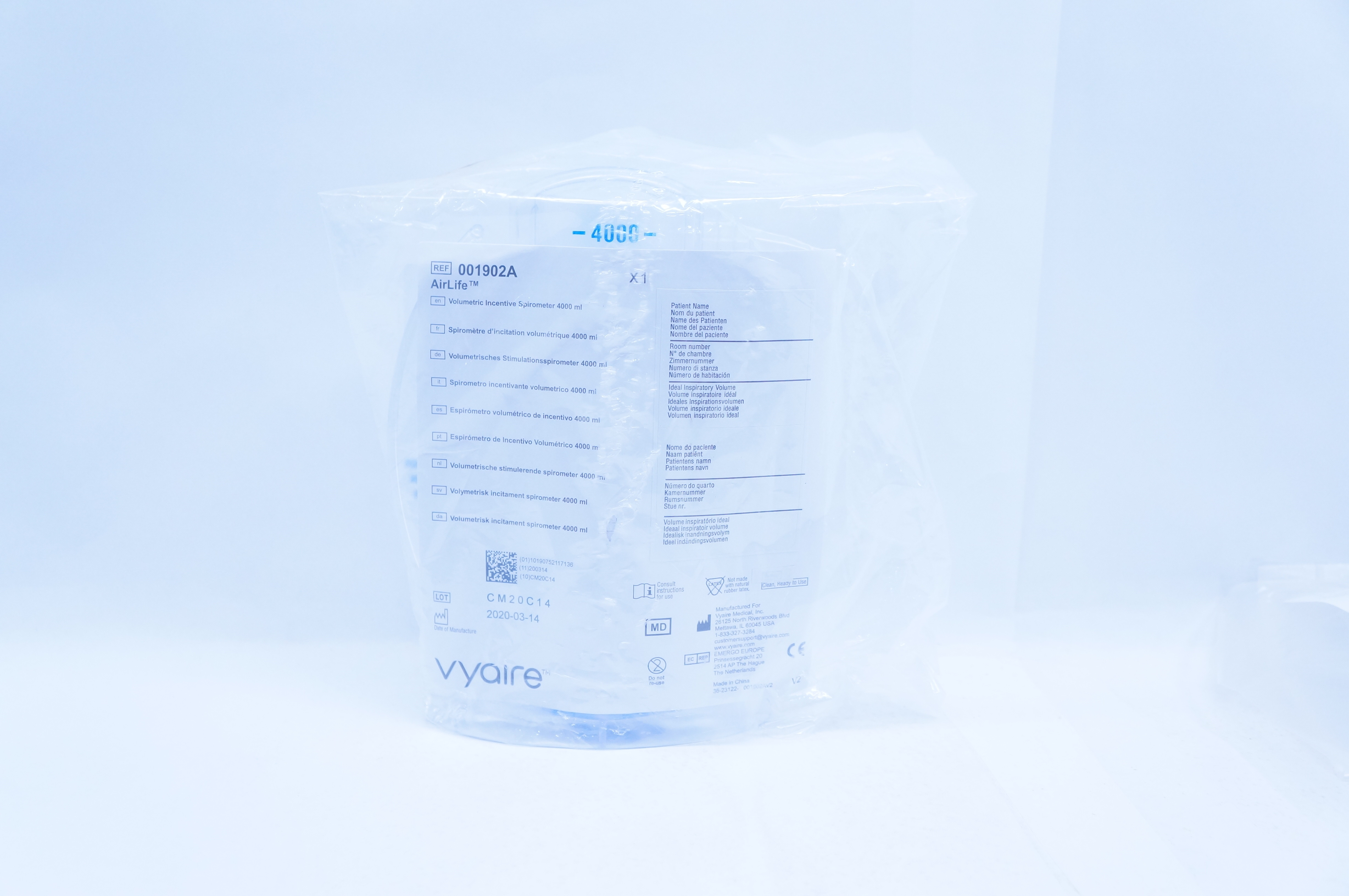 Vyaire 001902A Airlife Volumetric Incentive Spirometer 4000ml