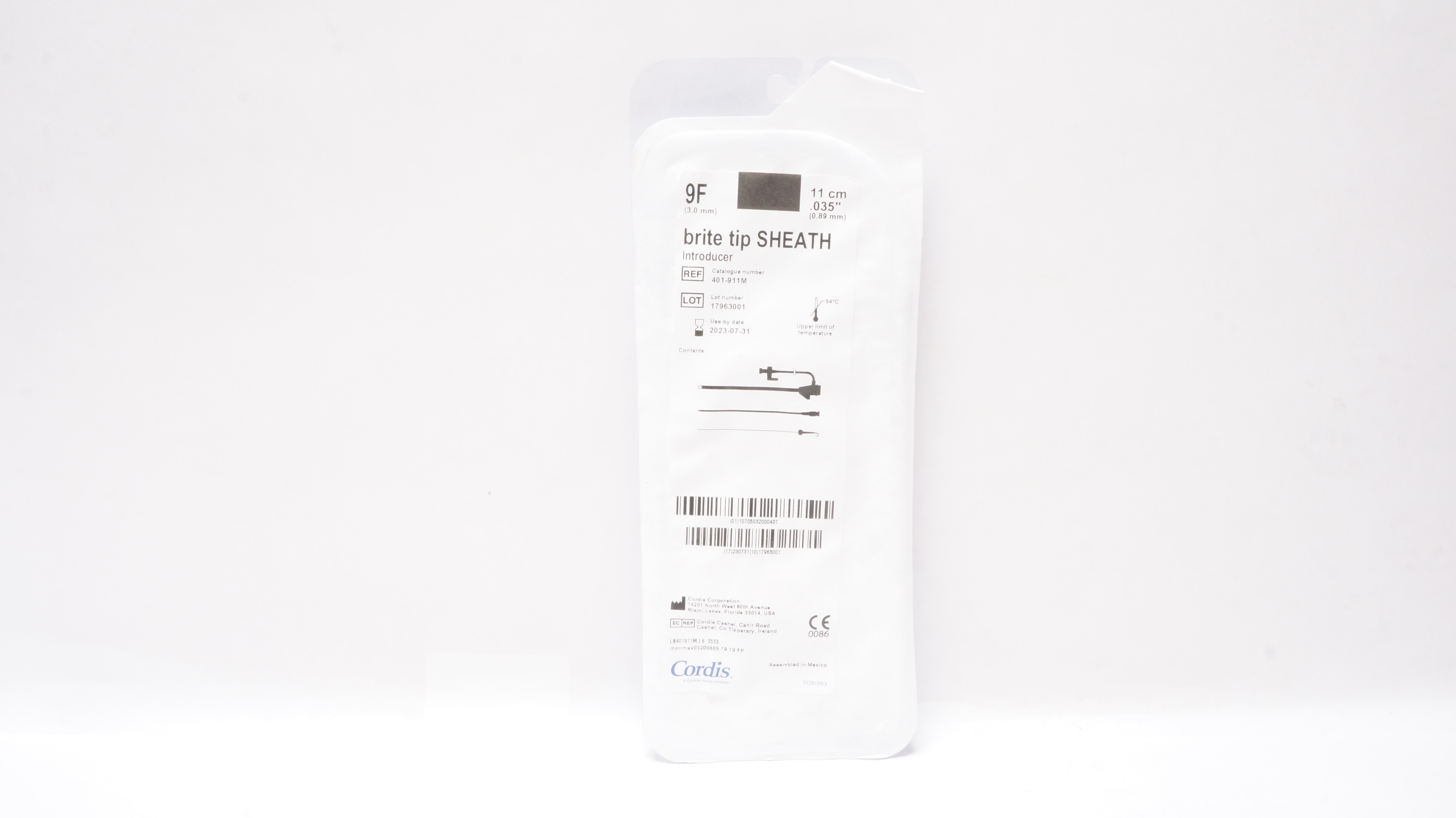 Cordis 401-911M Brite Tip Sheath Introducer 9F x 11cm x .035inch