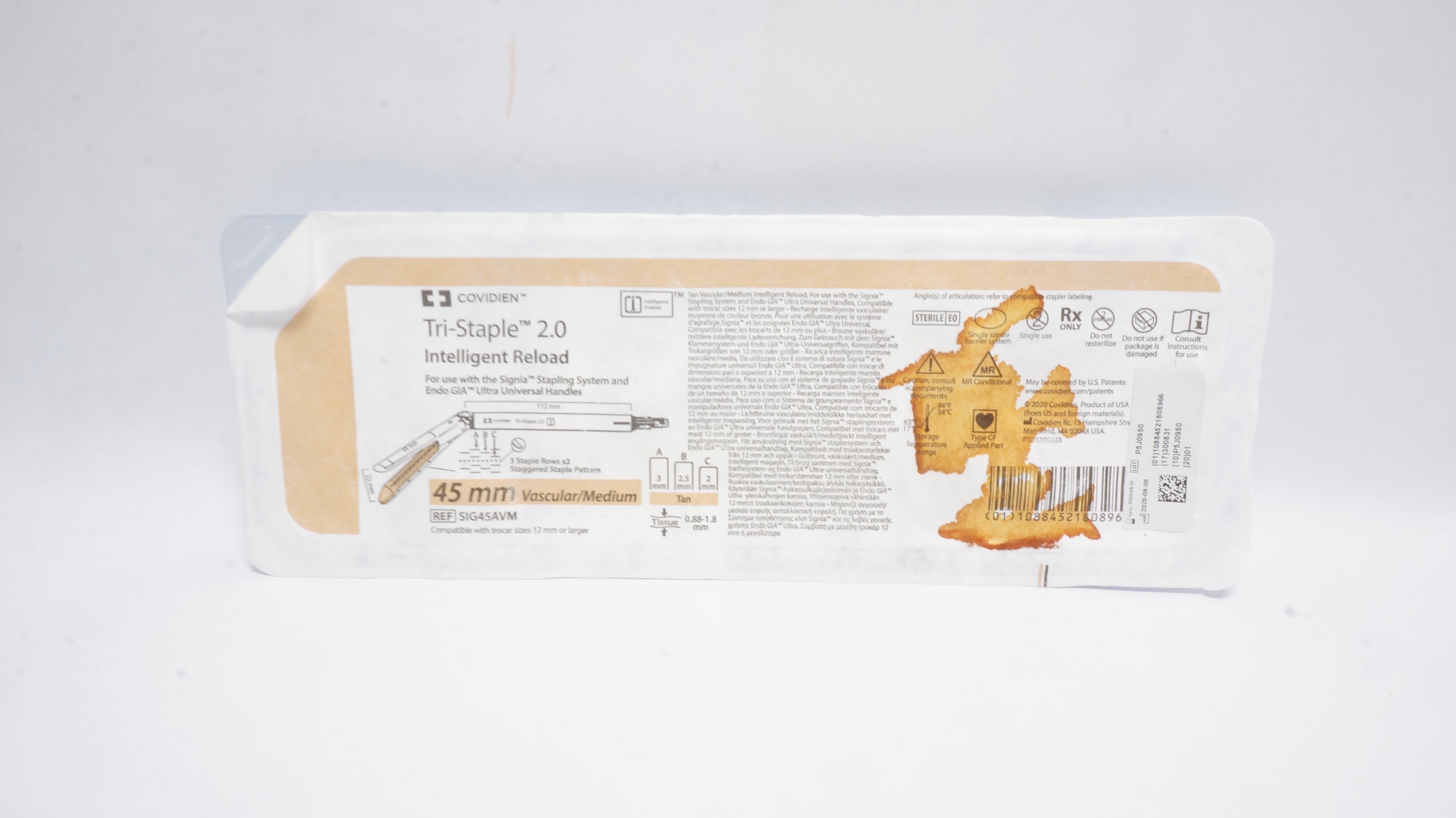 Covidien SIG45AVM Tri-Staple 2.0Itelligent Reload 45mm Vascular /Medium