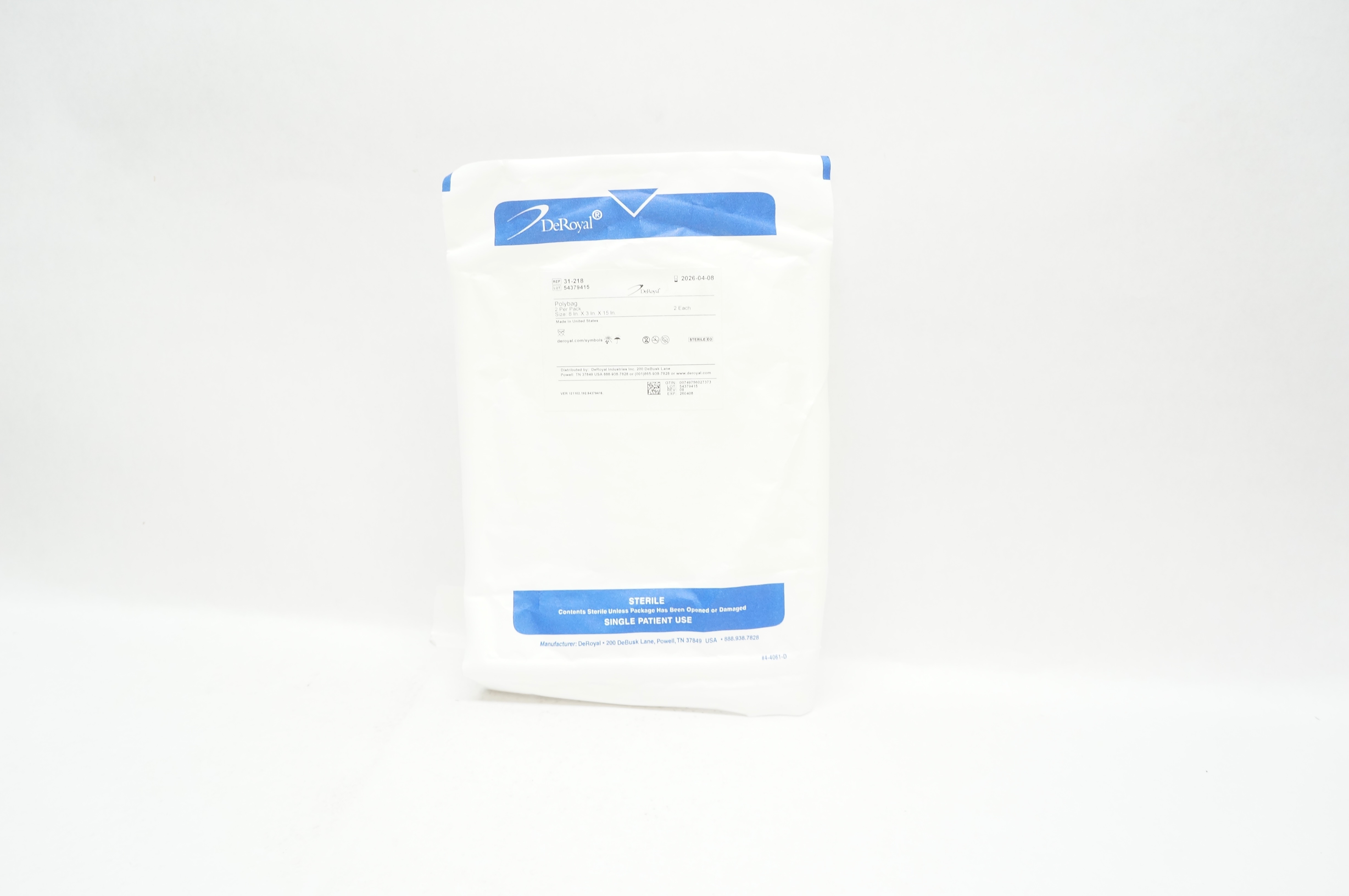 DeRoyal 31-218 Polybag 8 inch x 3 inch x 15 inch - Pack of 2