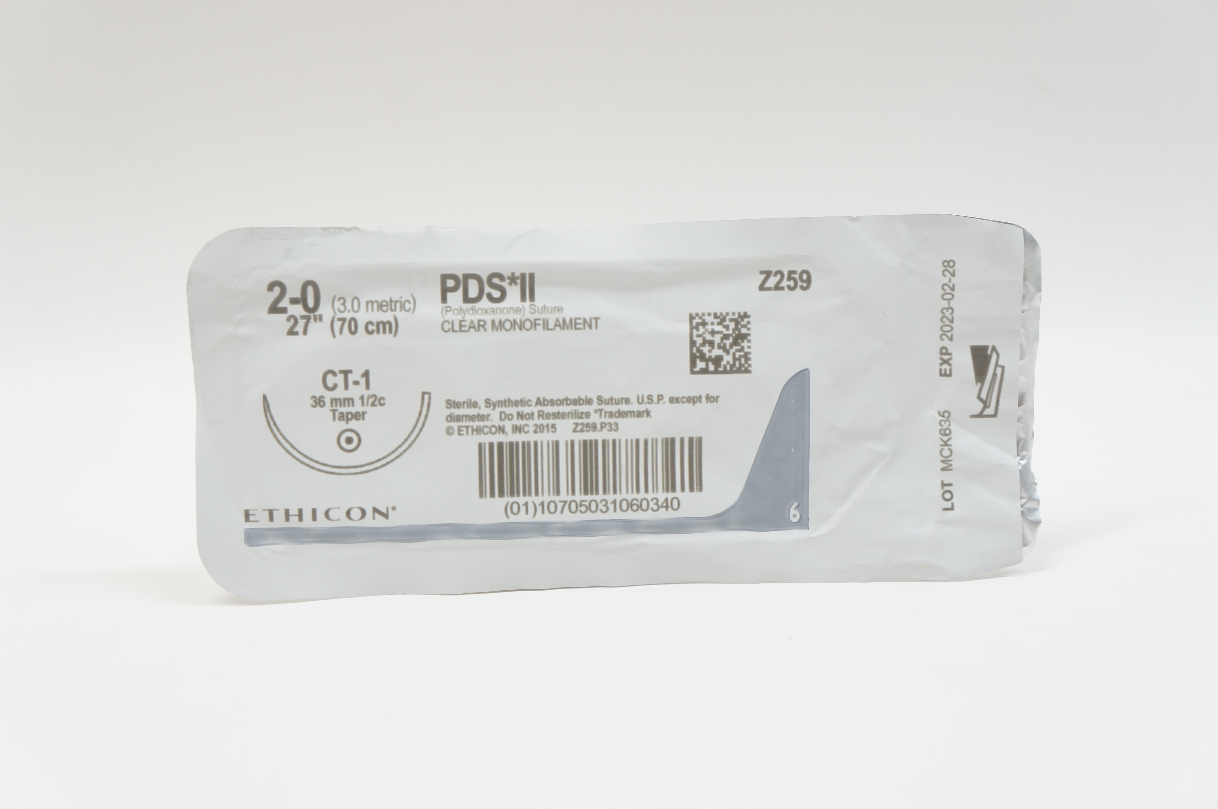 Ethicon Z259 2-0 PDS II, CT-1, 36mm 1/2c Taper, 27inch