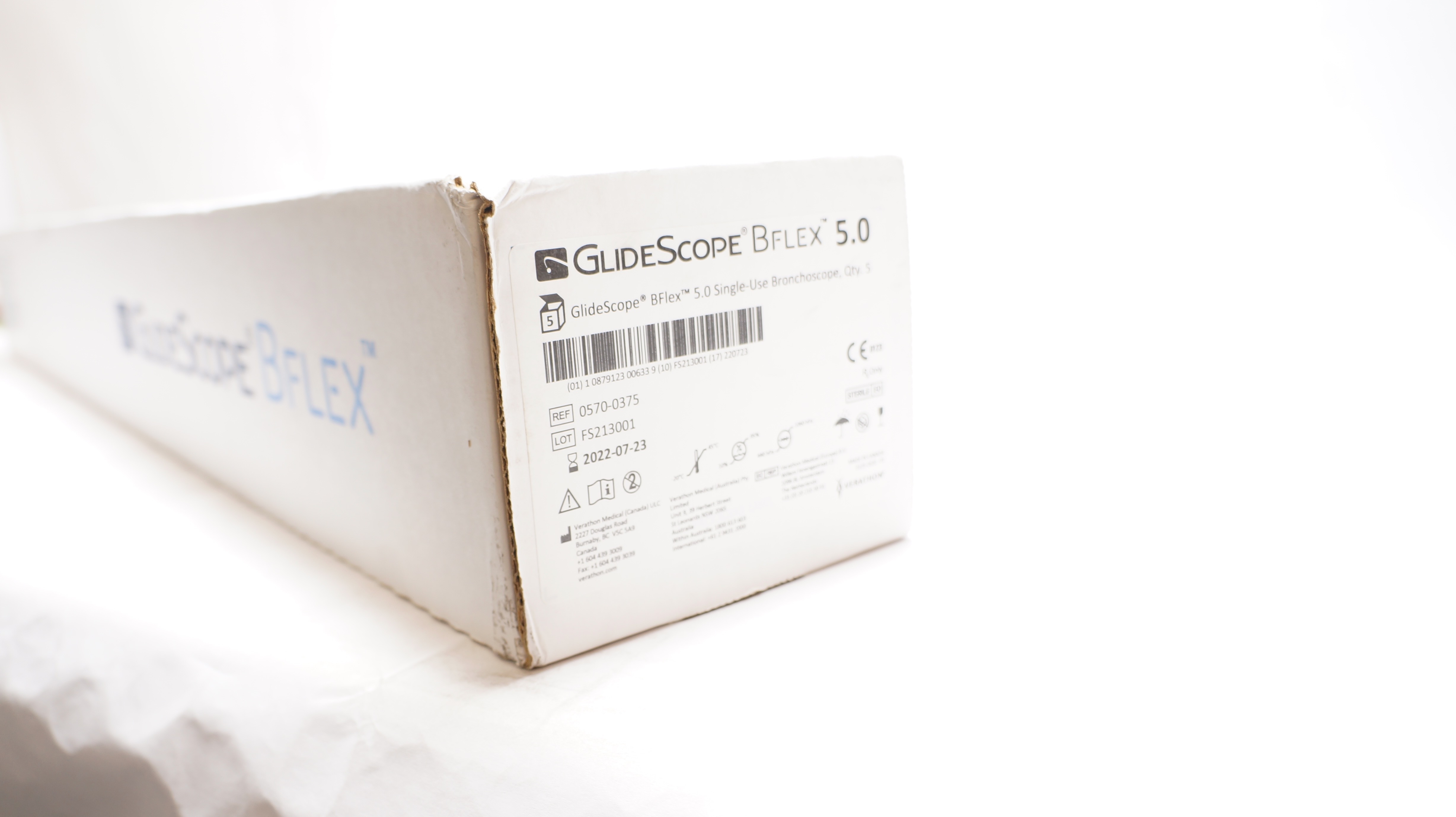 Verathon 0570-0375 GlideScope Bflex 5.0 Single-Use Bronchoscope (x) - Box of 5