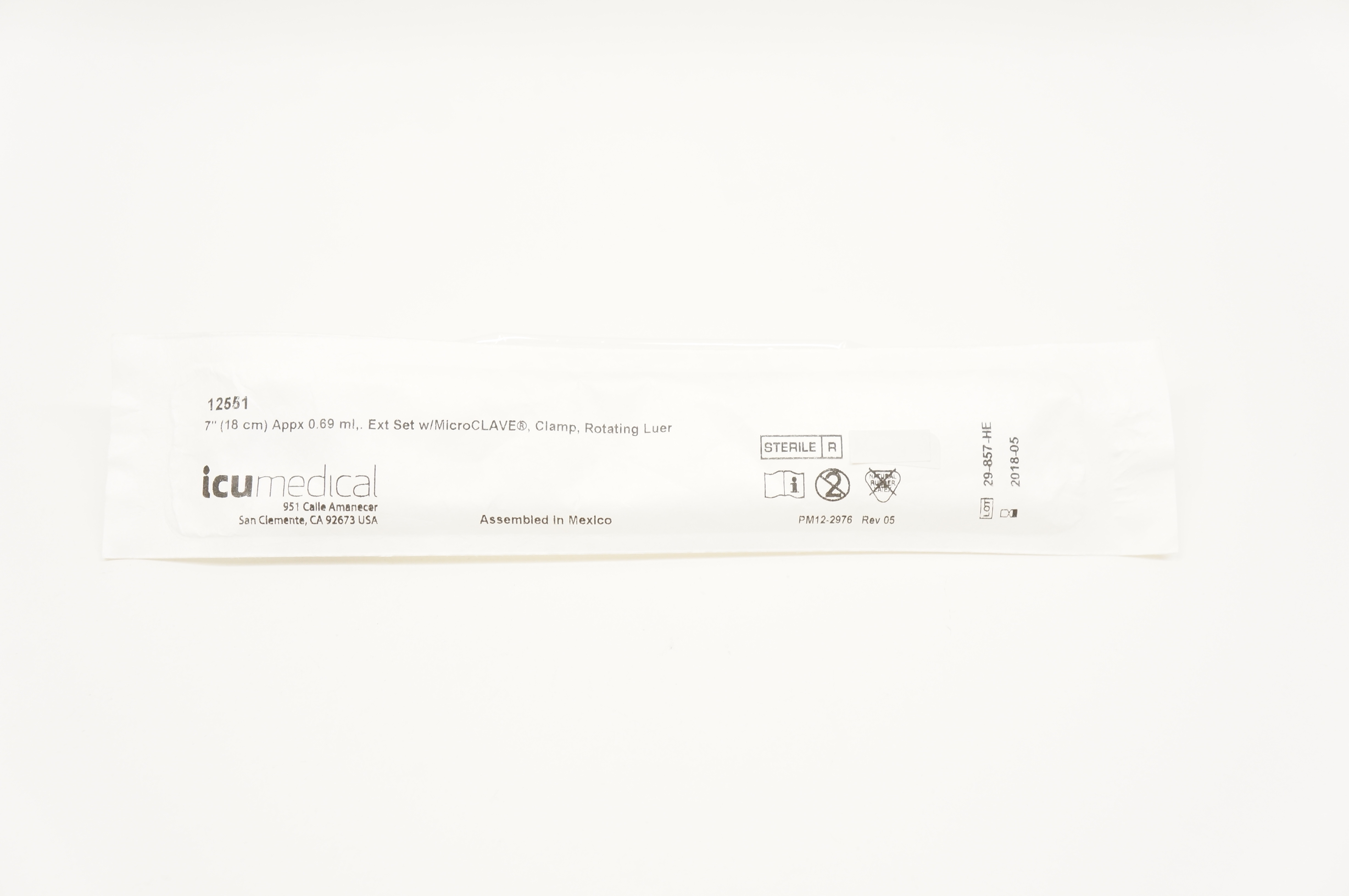 ICU Medical 12551 Extension Set, Macrobore, 7 inch, Rotating Luer (x)- Box of 50