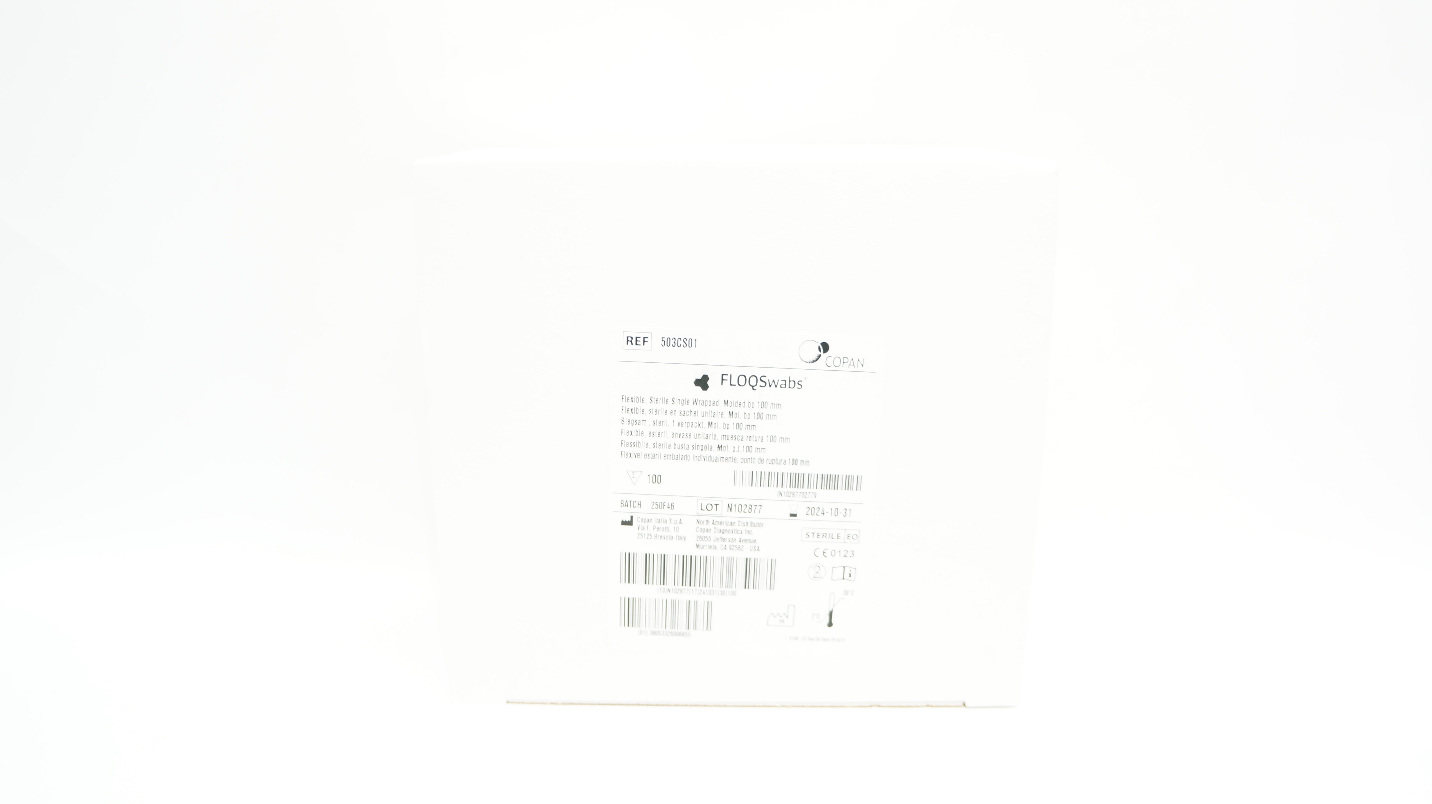 Copan 503CS01 FLOQSwabs Flexible Single Wrapped, Molded bp 100mm - Box of 100