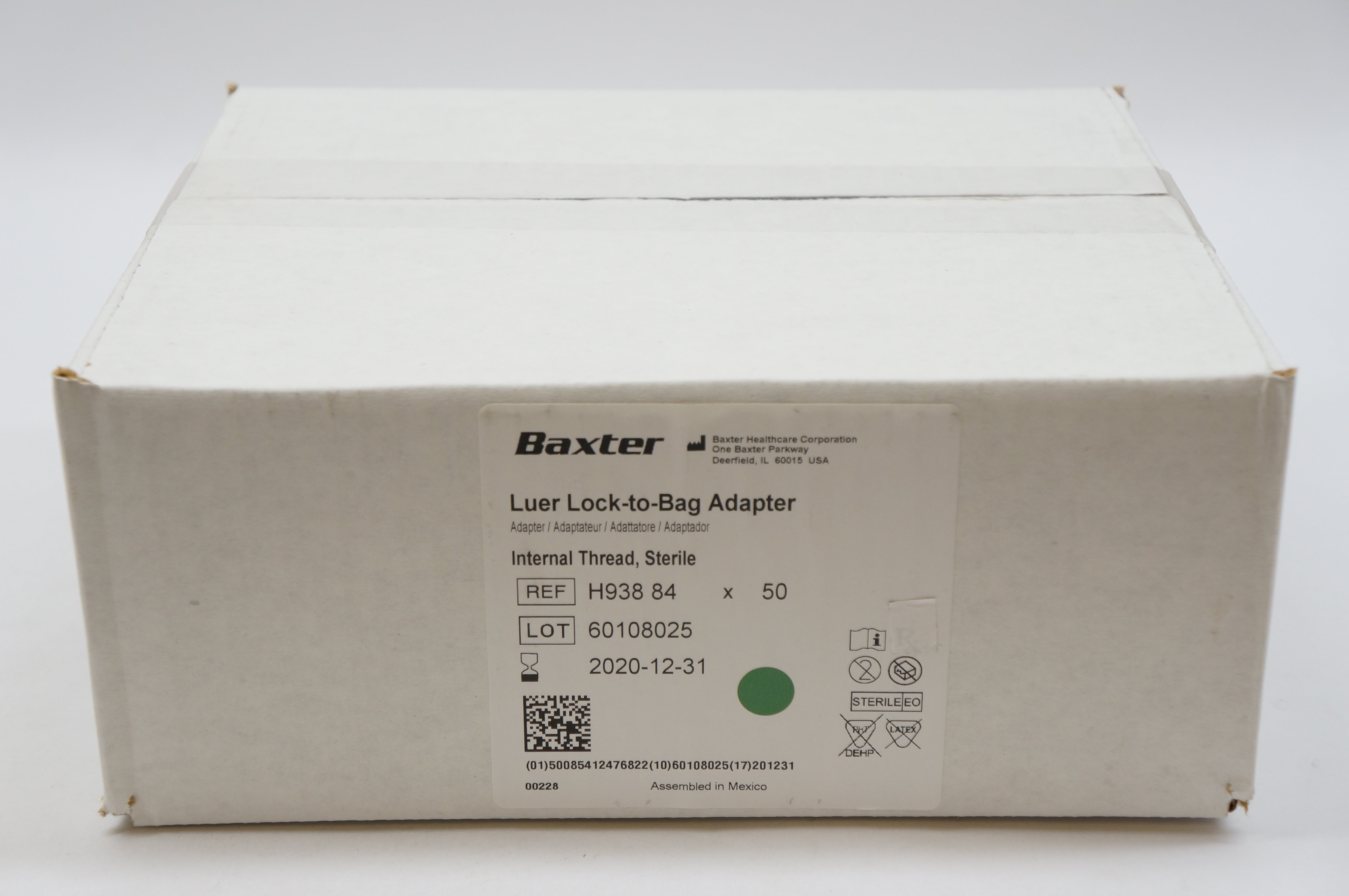 Baxter H93884 Luer Lock-to-Bag Adapter - Case of 50