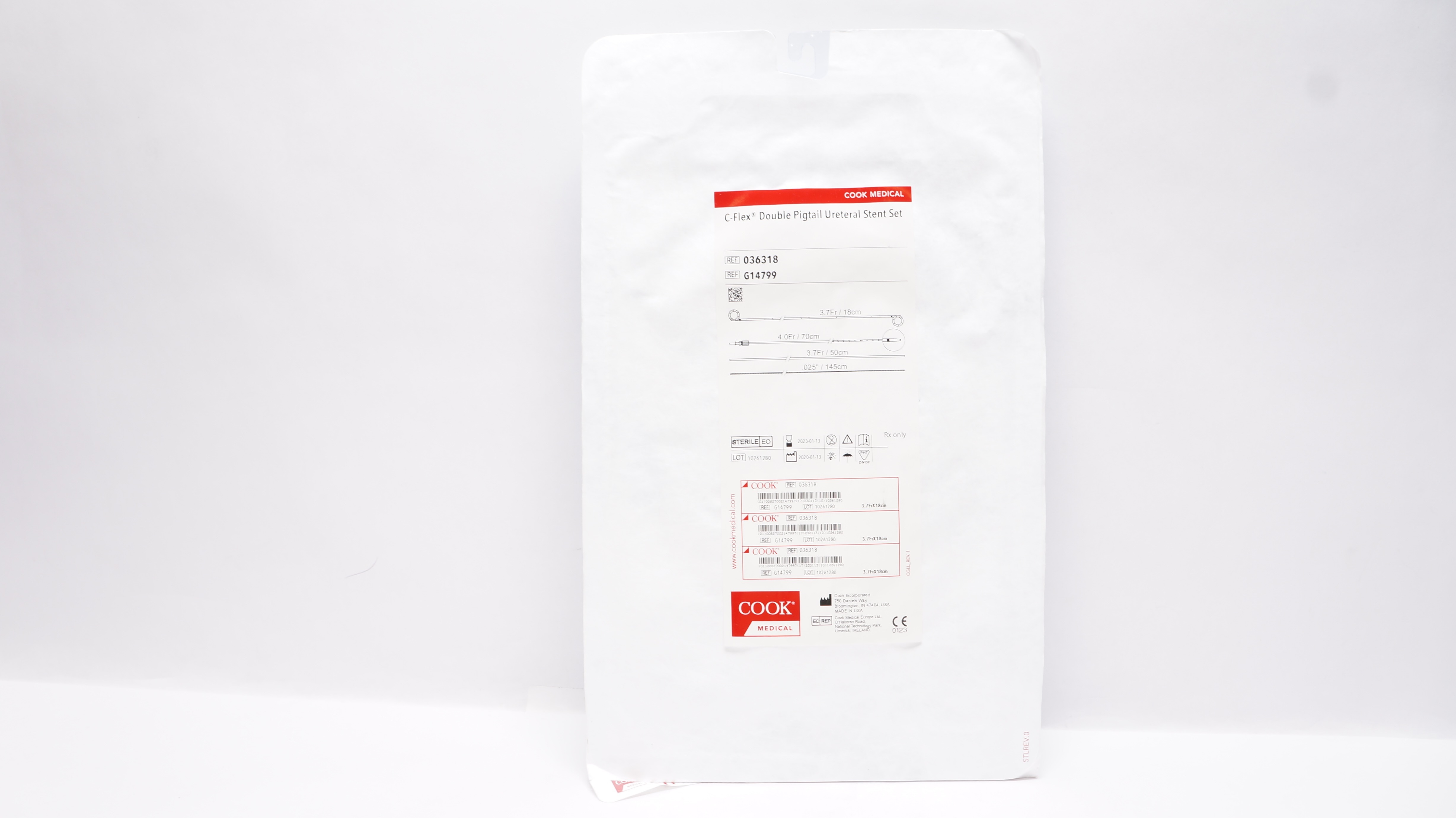 Cook Medical G14799 C-Flex Double Pigtail Ureteral Stnt. Set 3.7Fr. x 18cm (x)