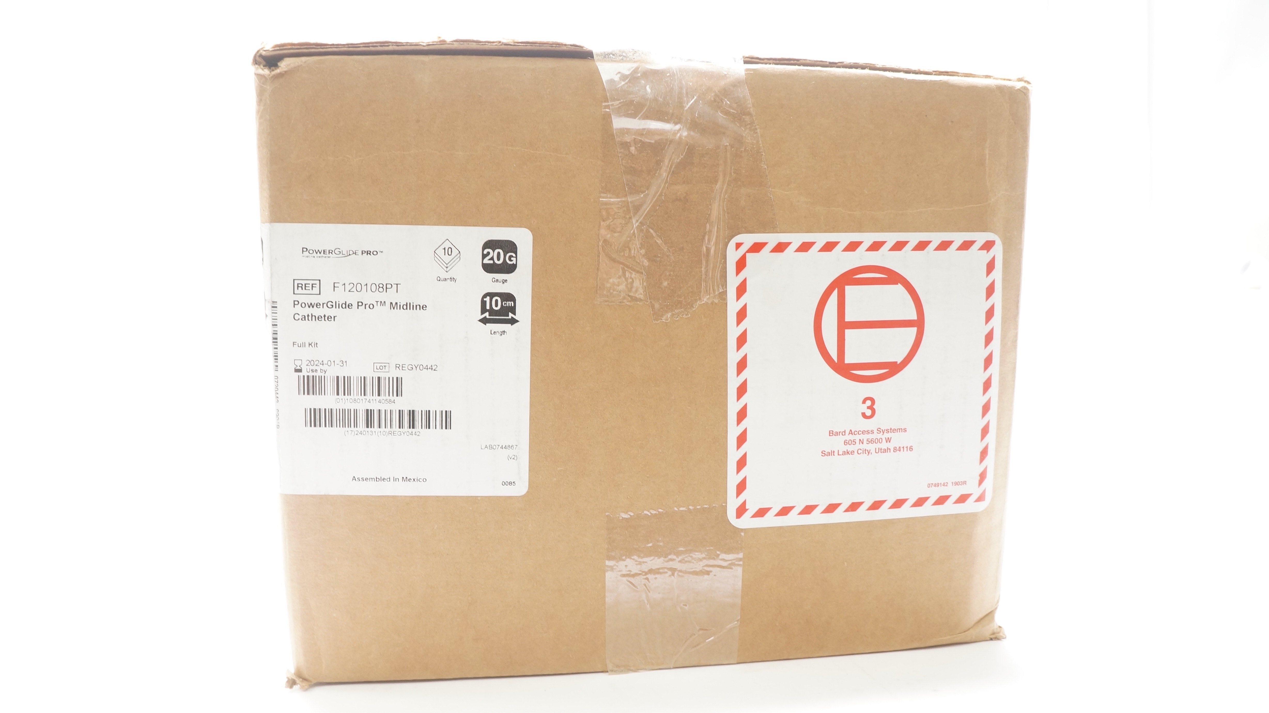 Bard F120108PT PowerGlide Pro Midline Cath. 20G x 10cm (x) - Box of 10