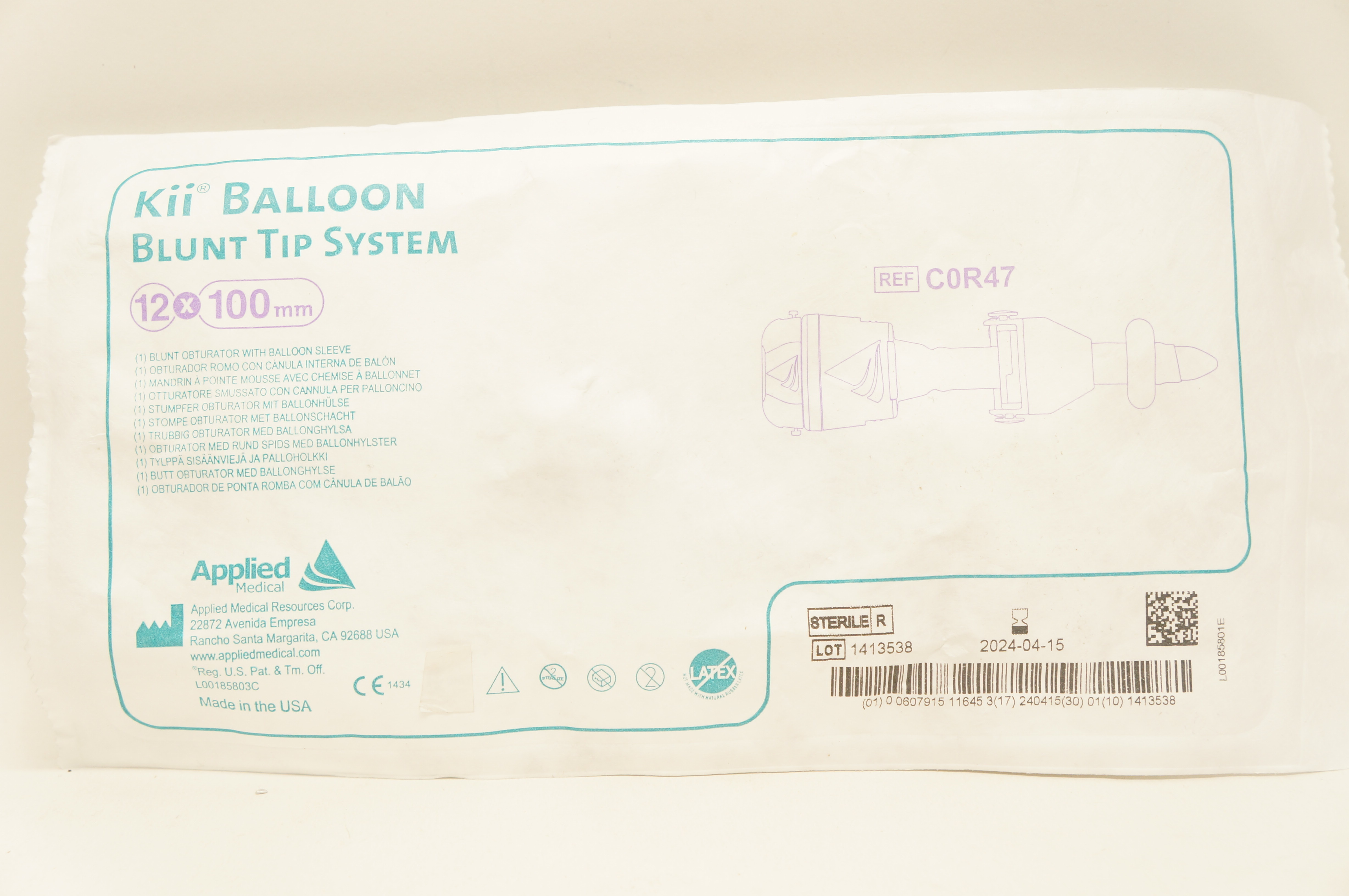Applied Medical C0R47 Kii Blunt Obturator with Balloon Sleeve 12 mm x 100 mm