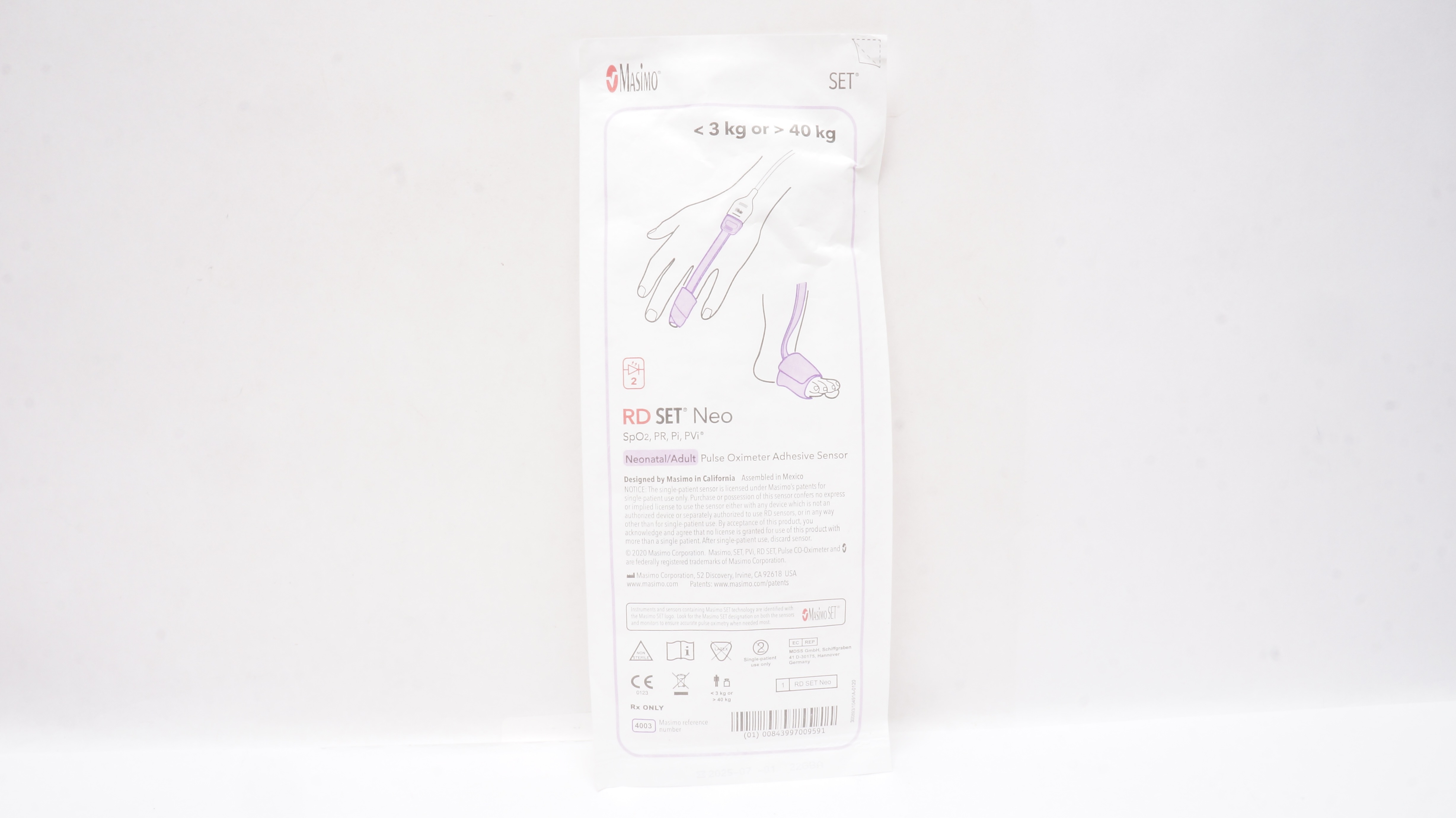 Masimo 4003 RD SET Neonatal/Adult Pulse Oximeter Adhesive Sensor <3kg or >40kg