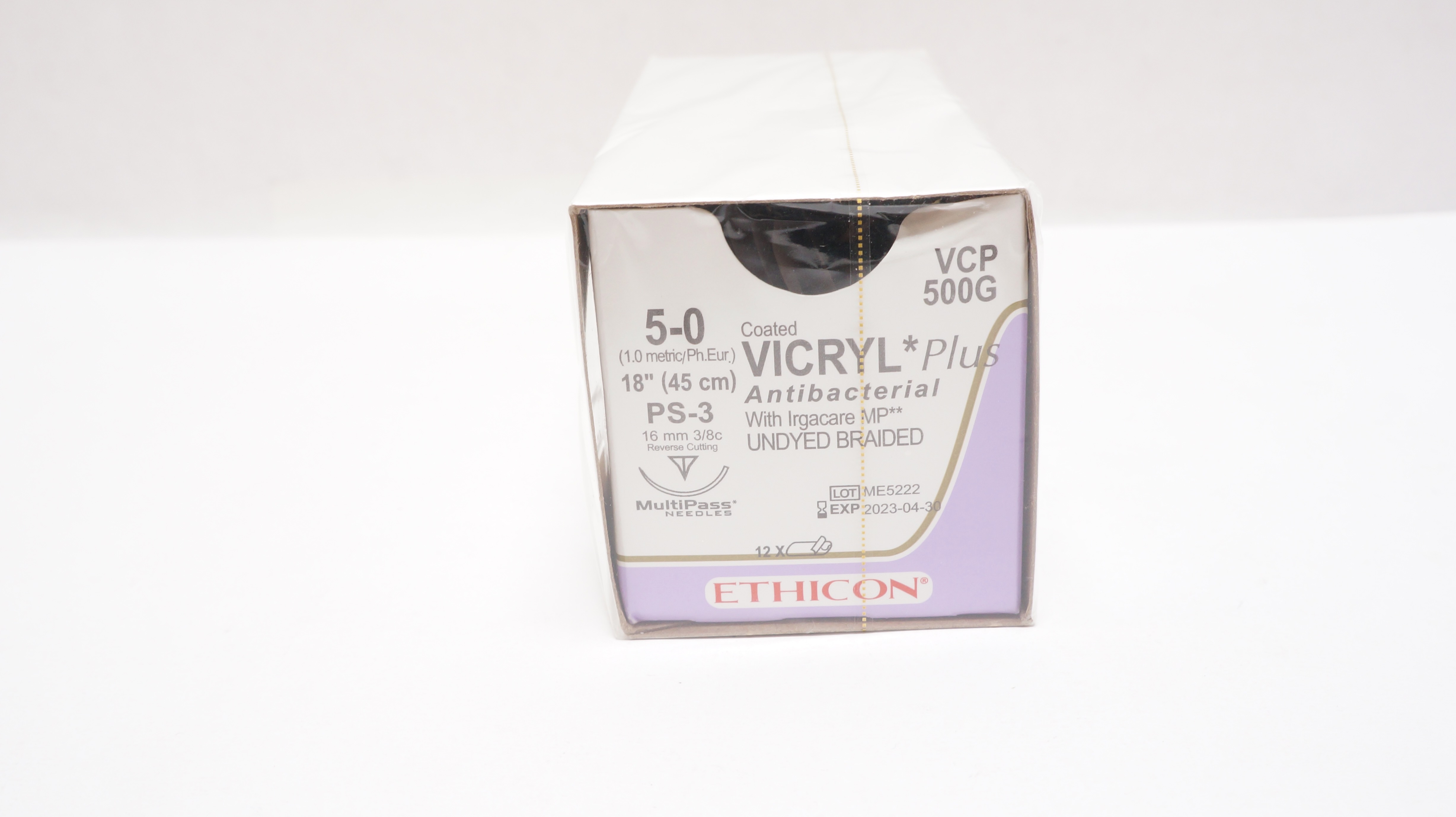Ethicon VCP500G 5-0 VICRYL PS-3 16mm 3/8c Reverse Cutting 18inch (x) - Box of 12