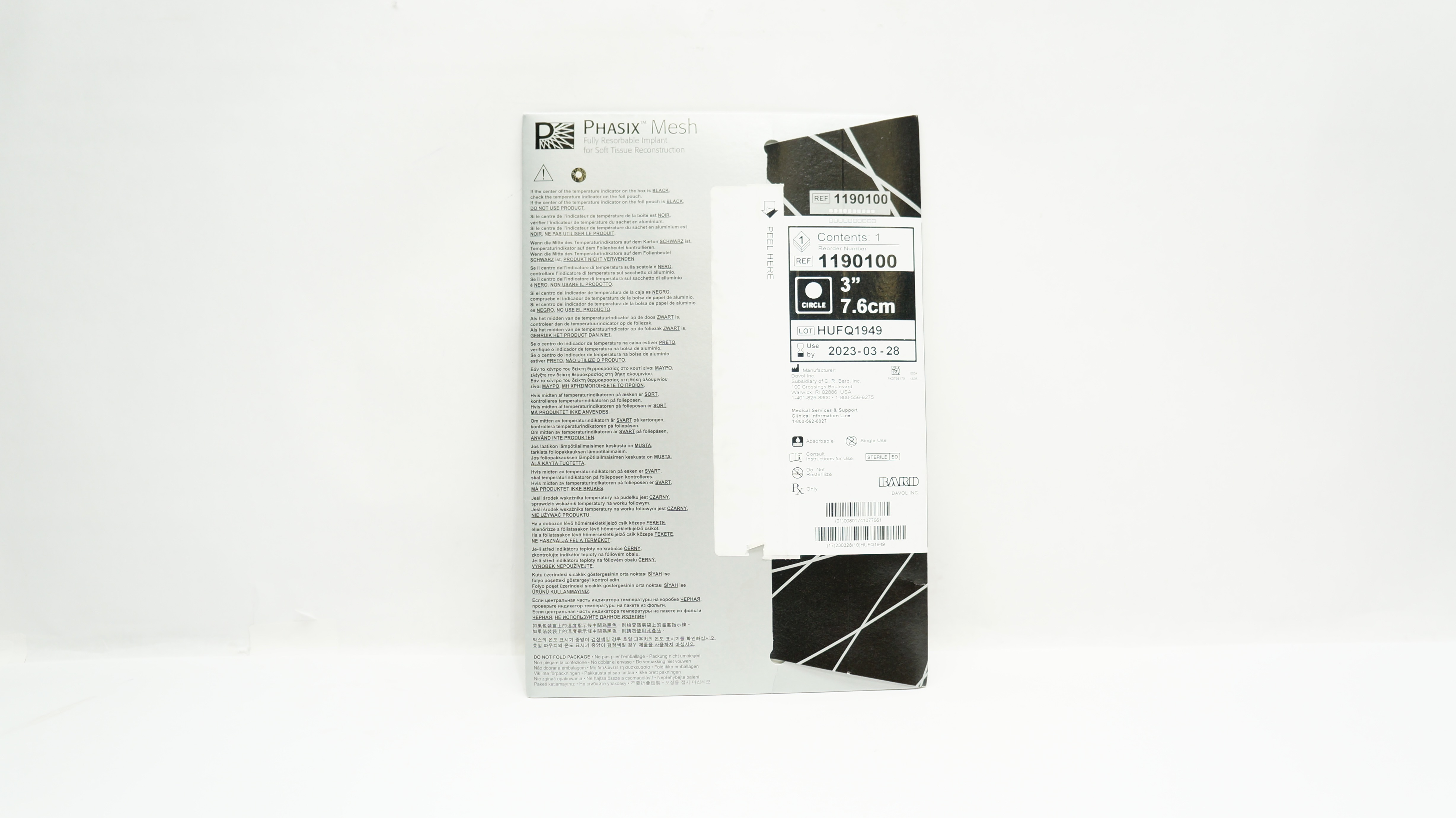 Bard 1190100 Davol Phasix Mesh for Soft Tissue Reconstruction 3inch (x)