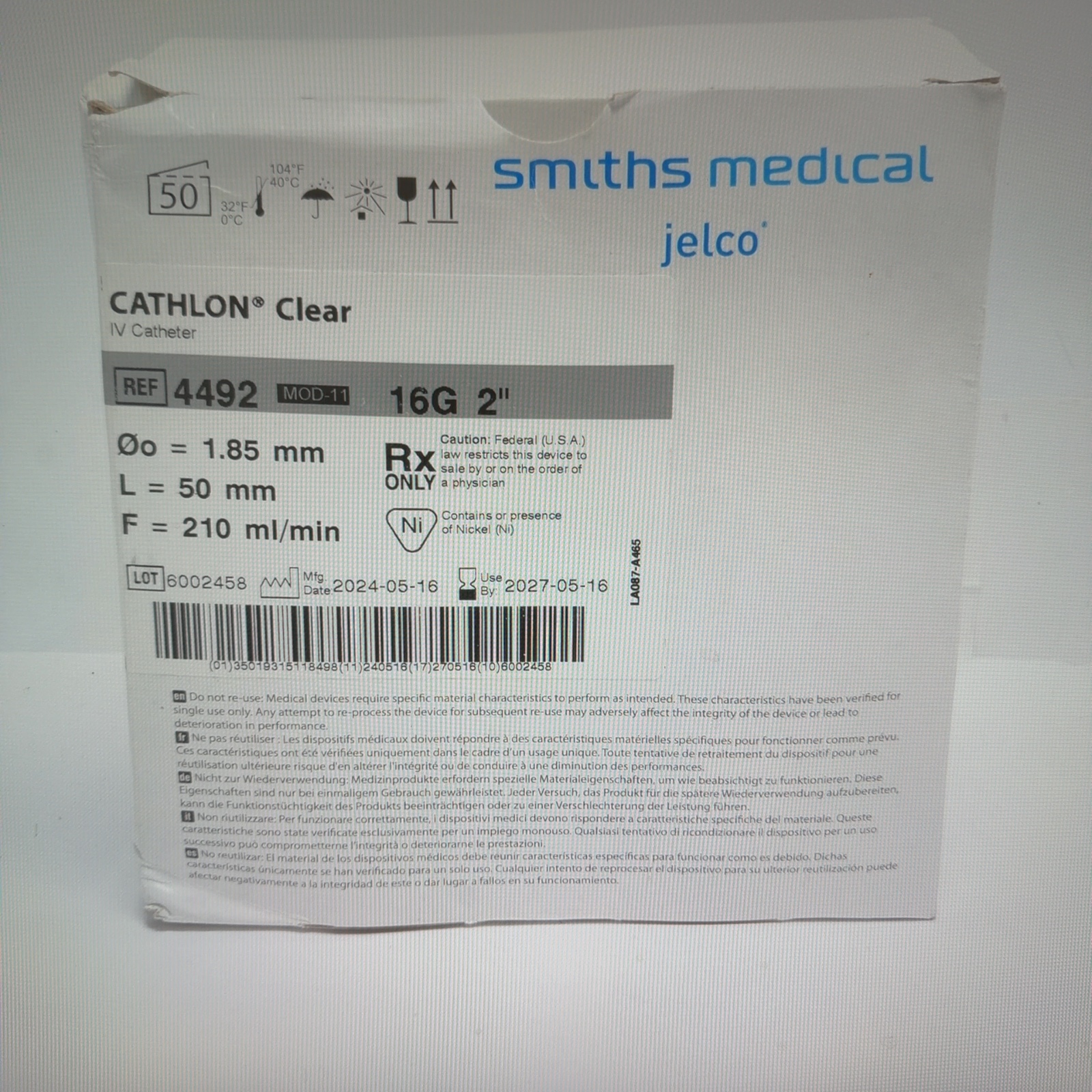 Smiths Medical CATHLON Clear 4492 16G 2in IV Catheter
