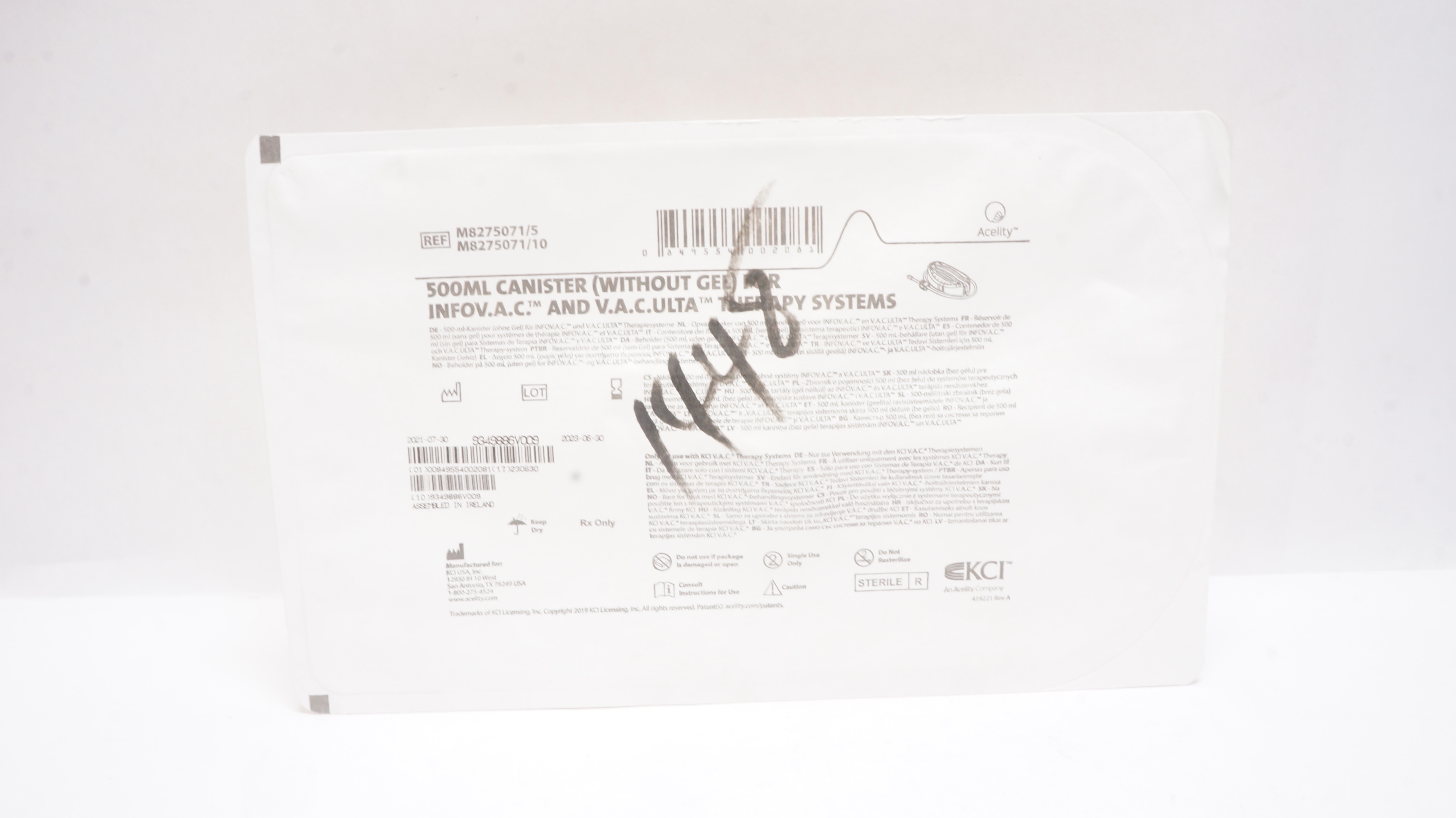 KCI M8275071/5, 500mL Canister For INFOV.A.C. And V.A.C.ULTA Therapy Systems