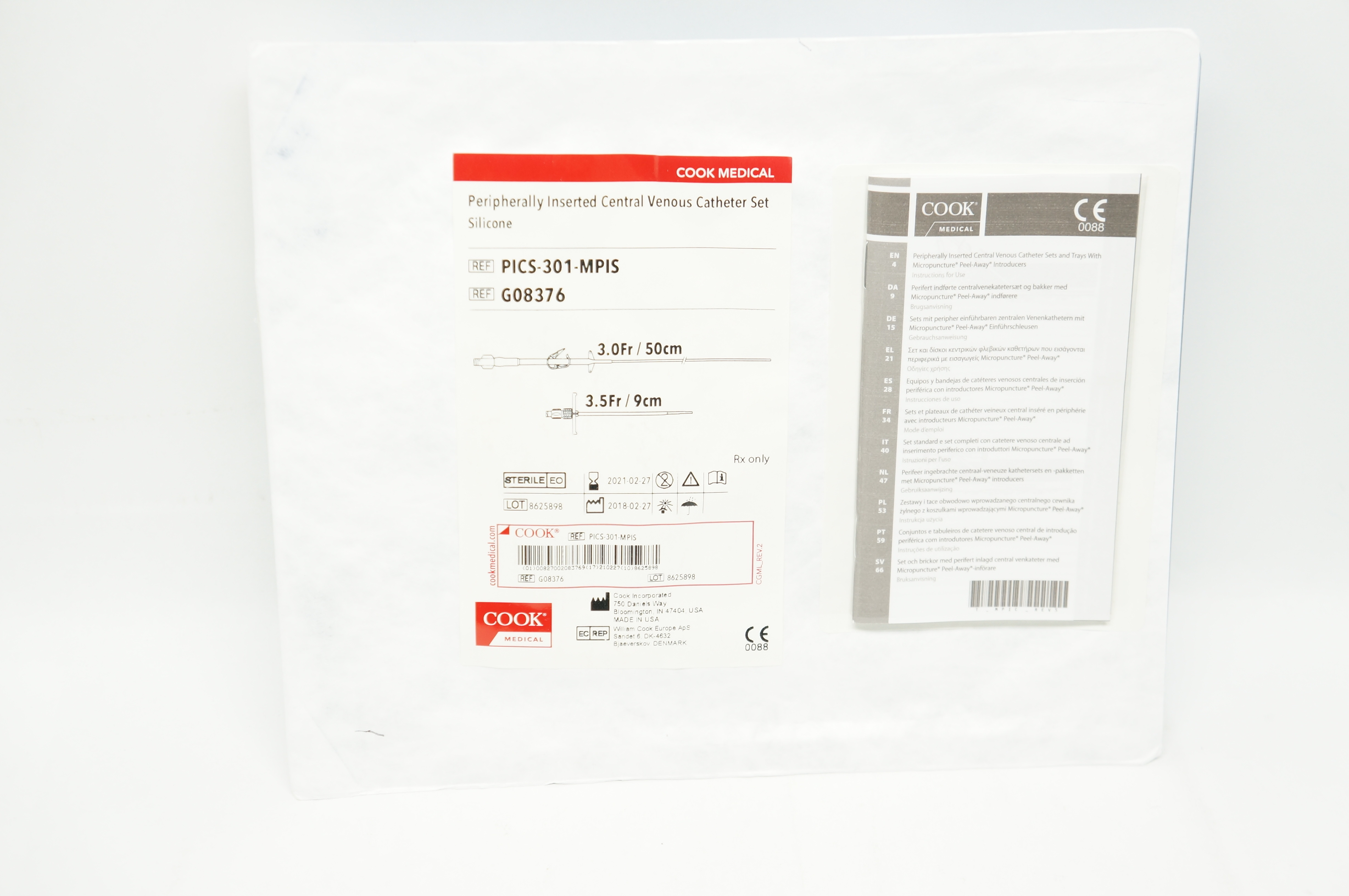 Cook Medical G08376 Peripherally Inserted Central Venous Cath. Set 3Fr x 50cm(x)