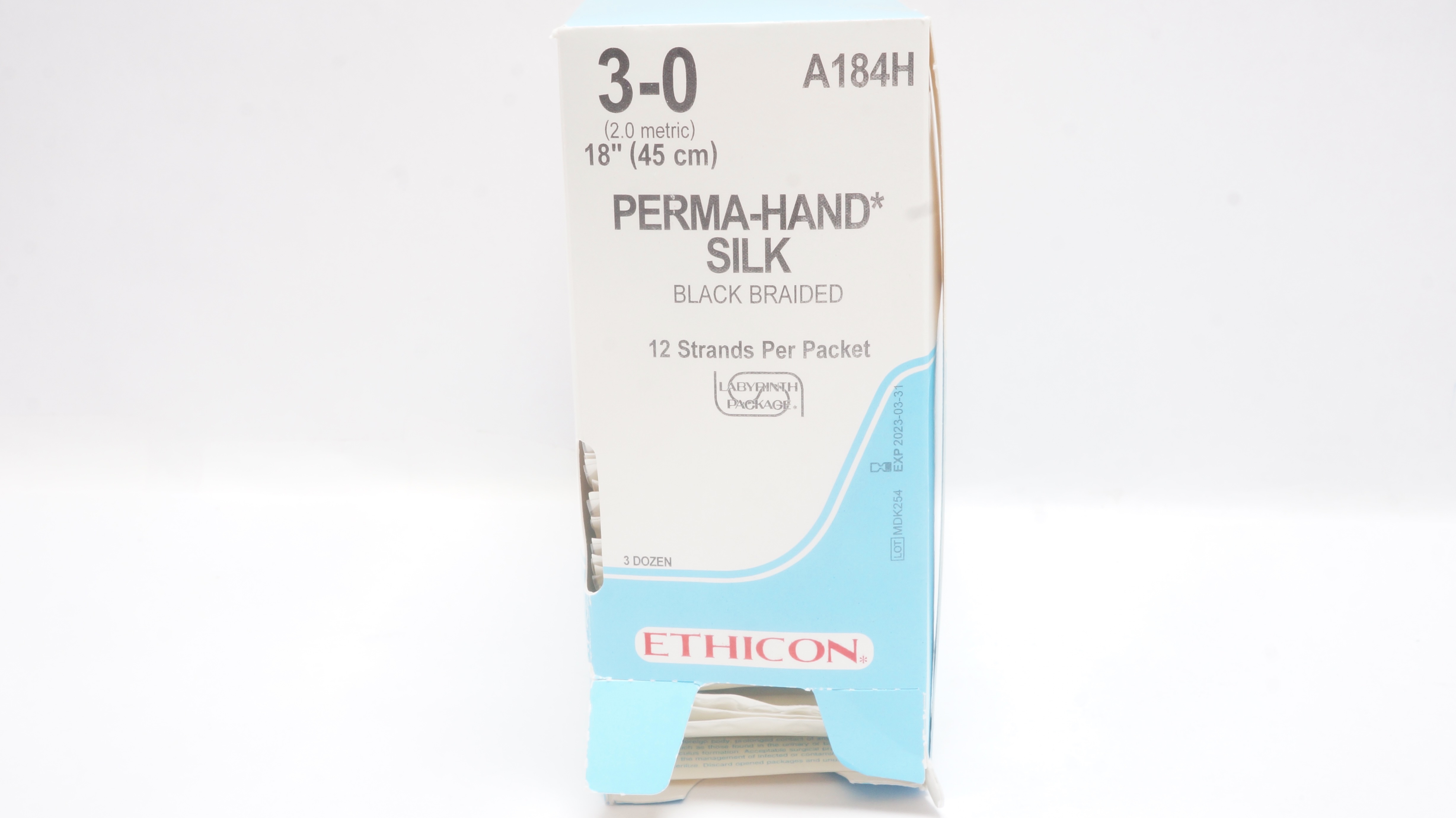 Ethicon A184H 3-0 Perma-Hand Silk Black Braided Stre 18inch (x) - Box of 34