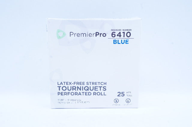 PremierPro 6410 Latex-Free Stretch Blue Tourniquets 1 x 18inch - Box of 25