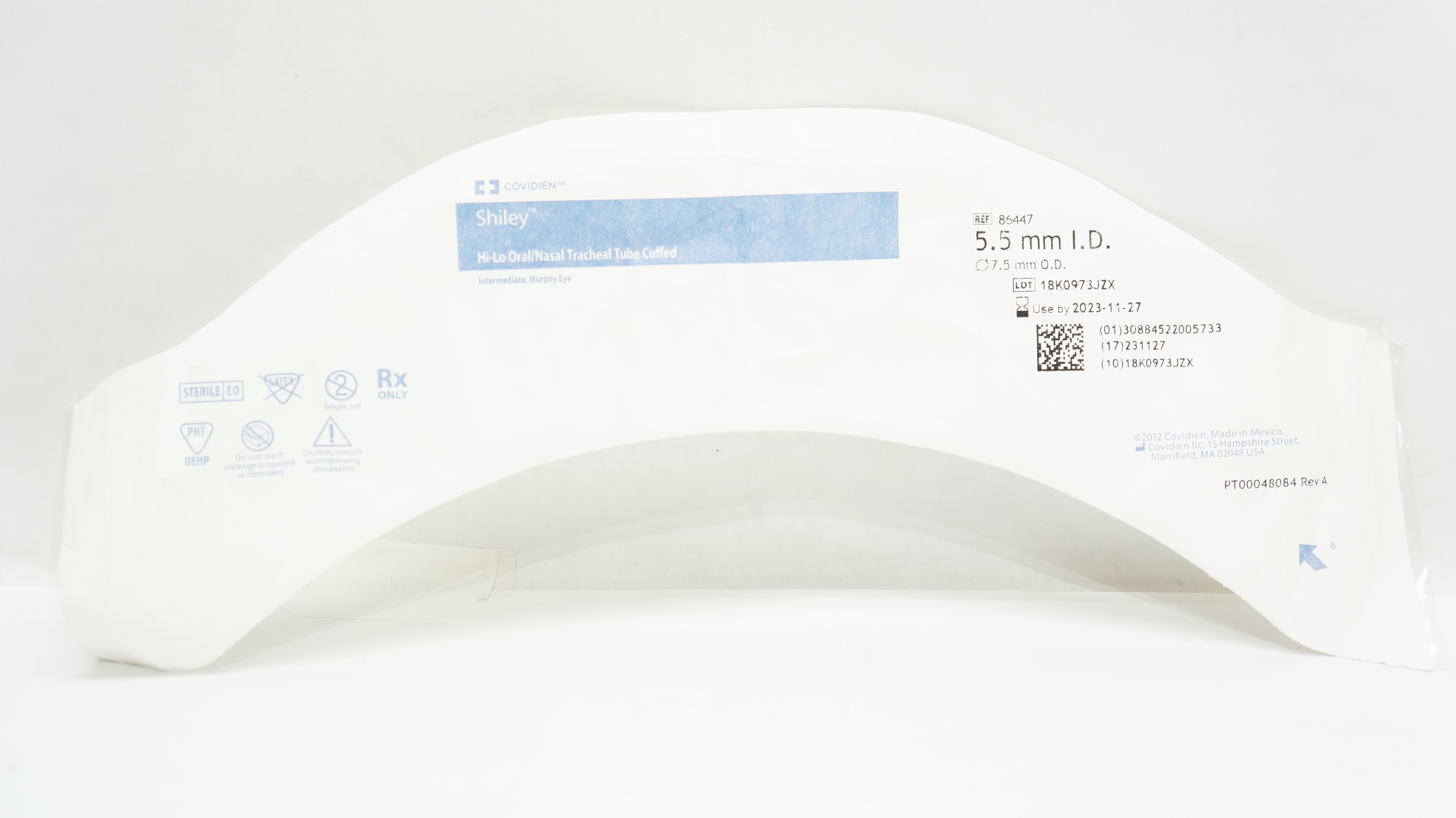 Covidien 86447 Shiley Hi-Lo Oral/Nasal Tracheal Tube Cuffed 7.5mm ID x 5.5mm OD