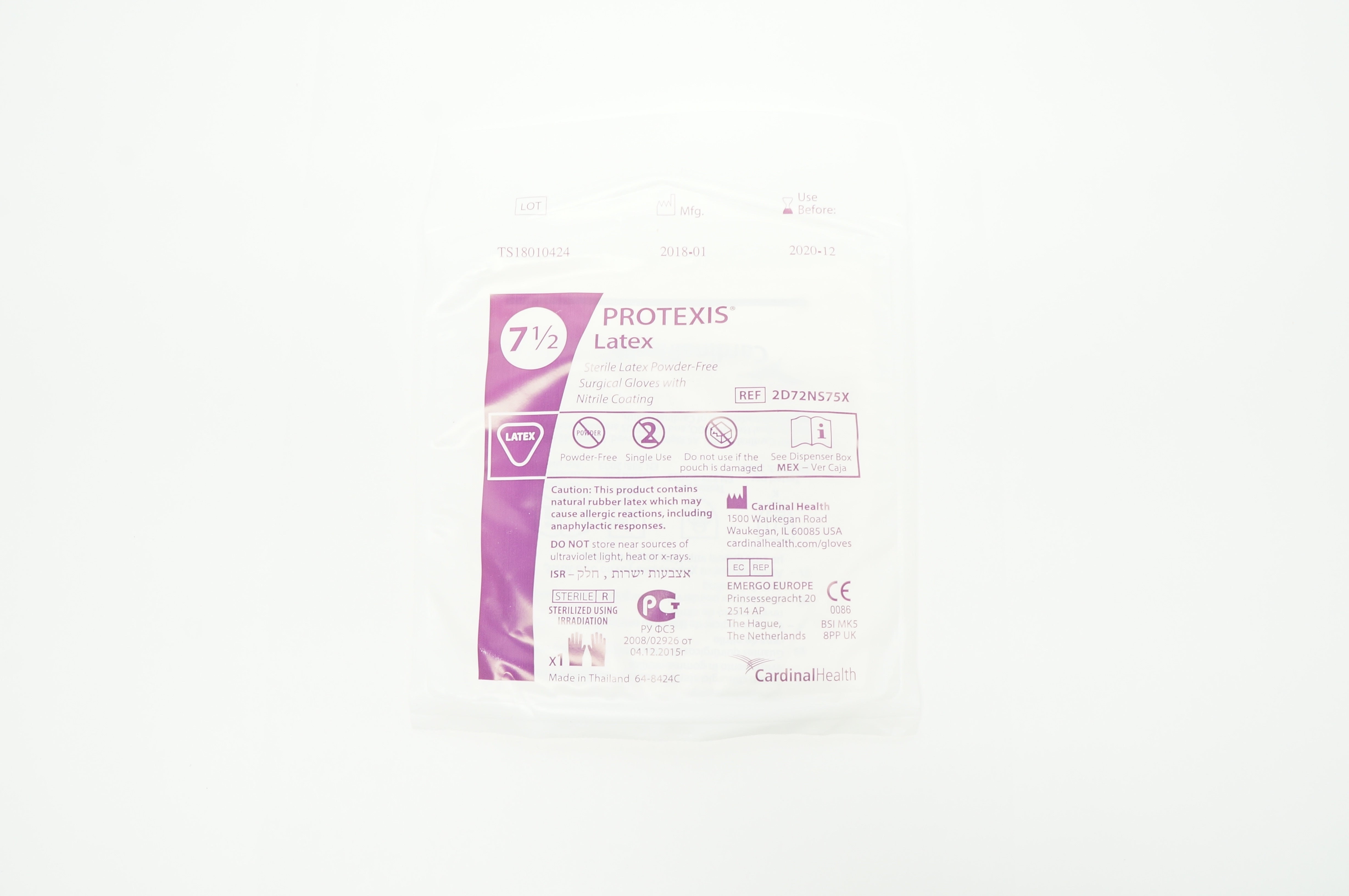 Cardinal Health 2D72NS75X Protexis Latex Powder-Free Gloves, 7-1/2