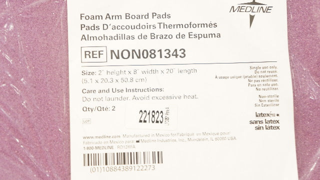 Medline NON081343 Foam Arm Board Pads 2 inch x 8 inch x 20 inch - Pack of 2