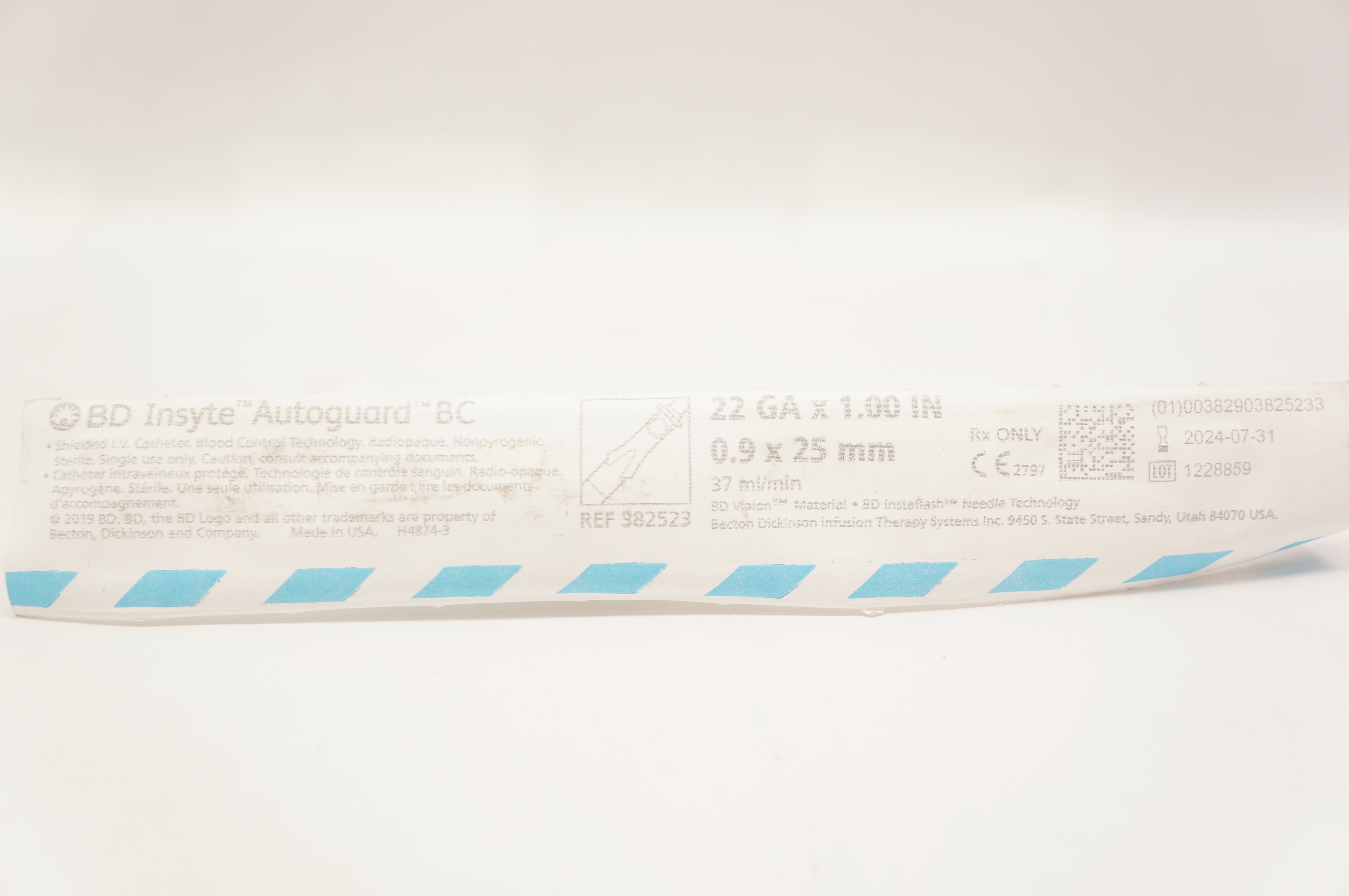 BD 382523 Insyte Autoguard BC Shielded I.V. Cath. 22GA x 1.00inch, 37mL/min