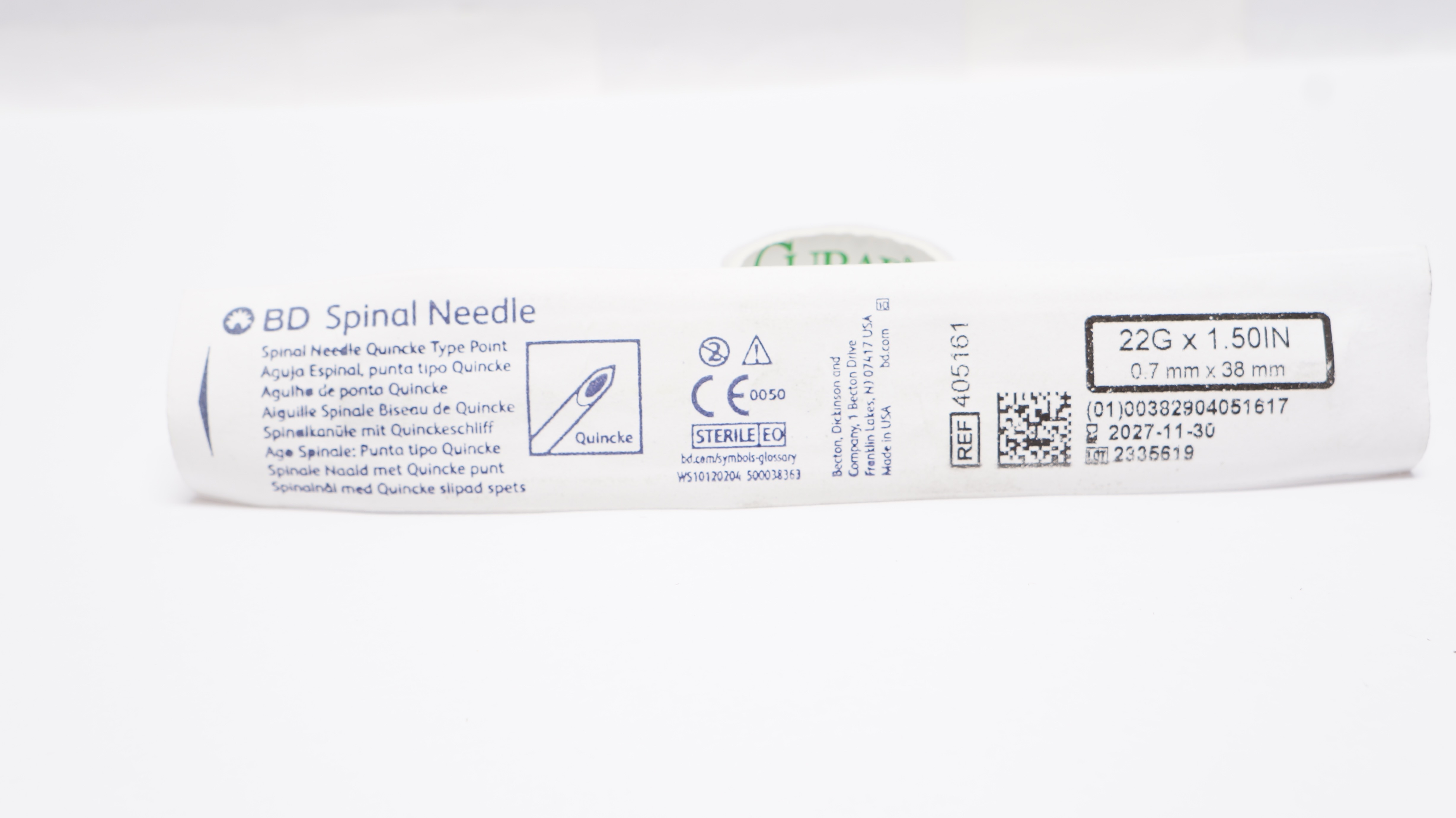 BD 405161 Spinal Ndle Quincke Type Point 22GA x 1.50inch