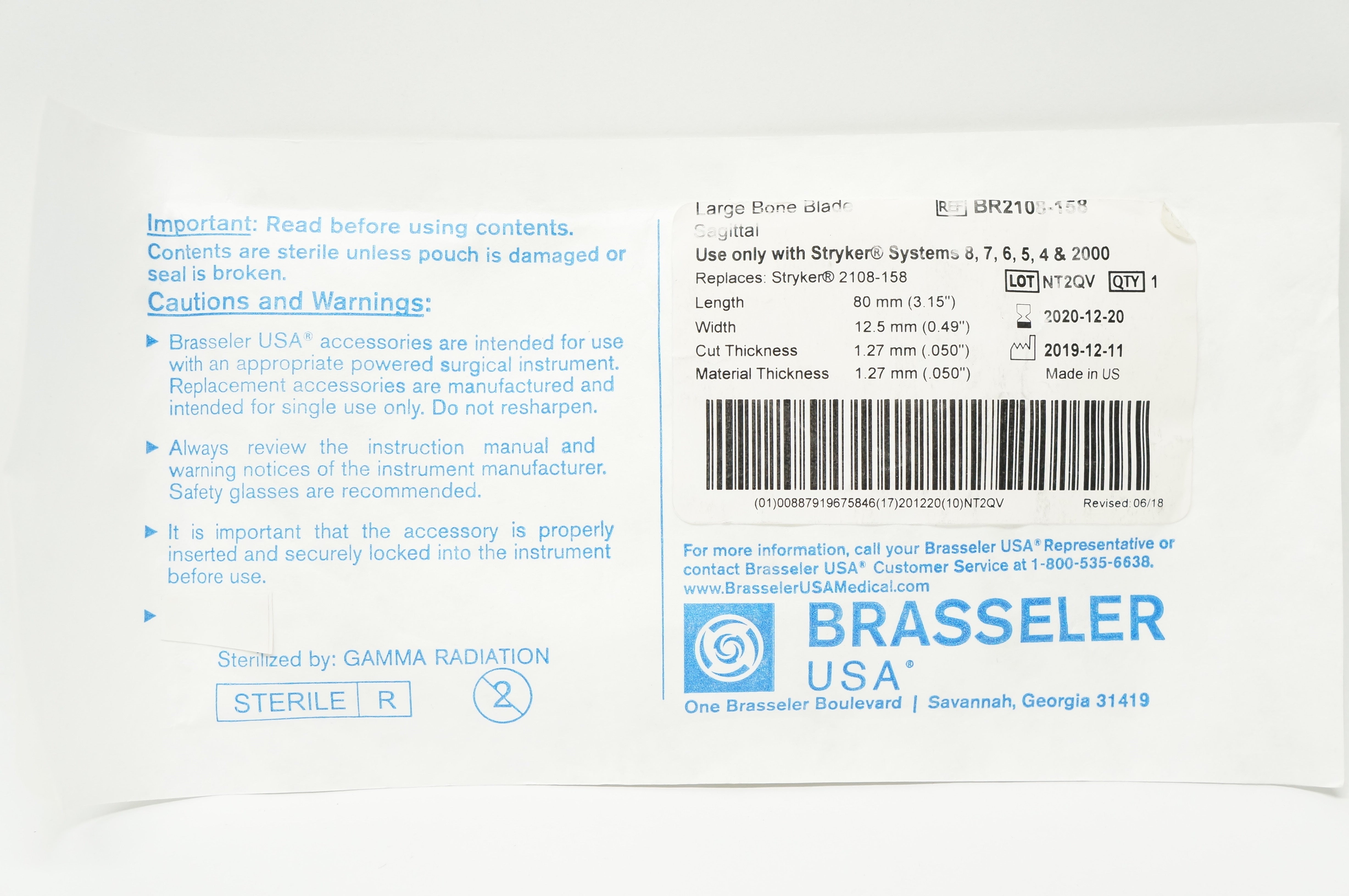 Brasseler BR2108-158 Large Bone Blade Sagittal 0.49inch x 3.15inch (x)