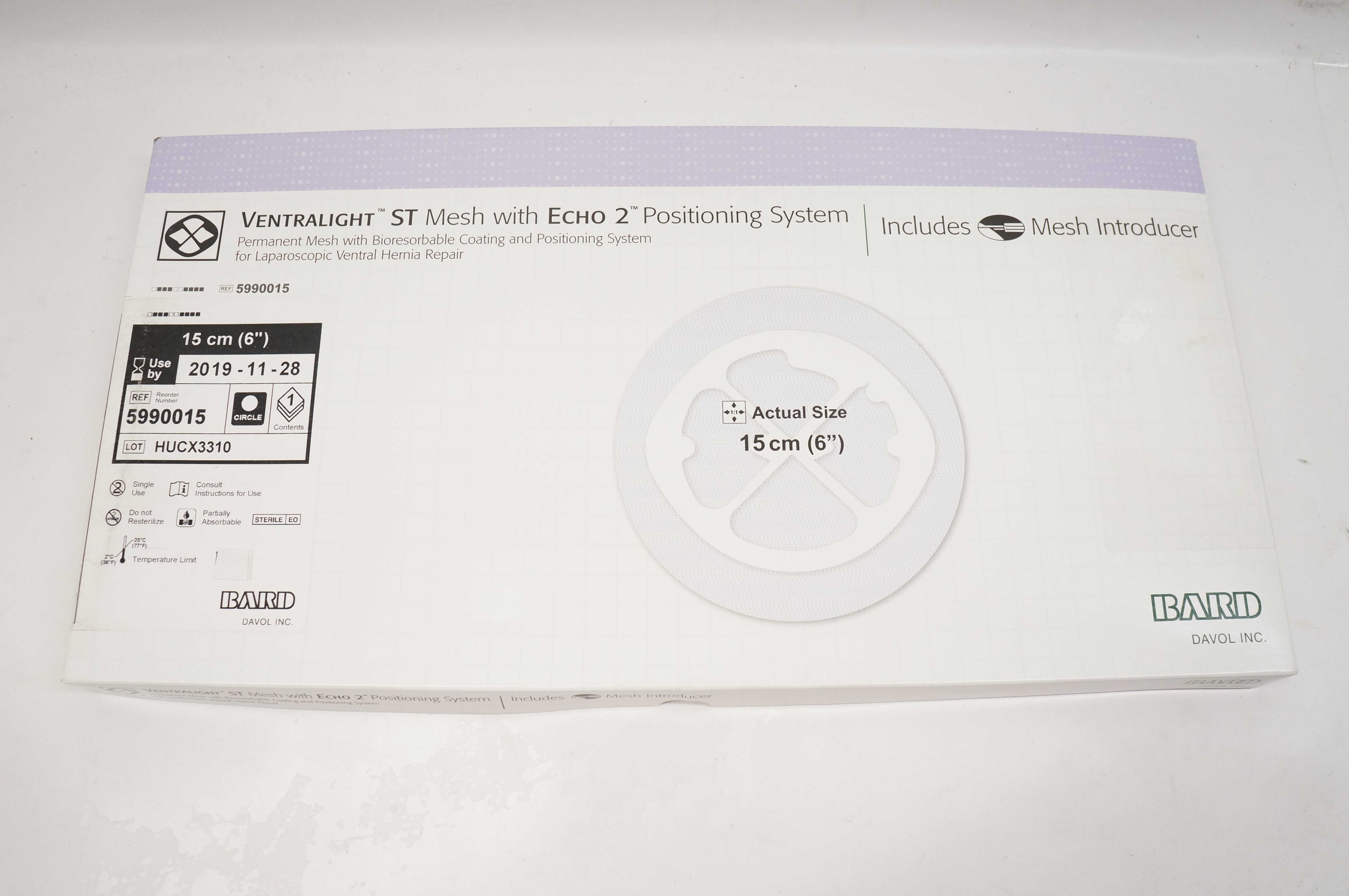 Bard 5990015 Ventralight ST Mesh woth ECHO 2 Positioning System 6inch (x)