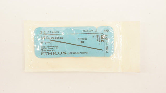 Ethicon 622 3-0 Silk Black Braided Surgical Stre Cutting KS Needle, 30inch